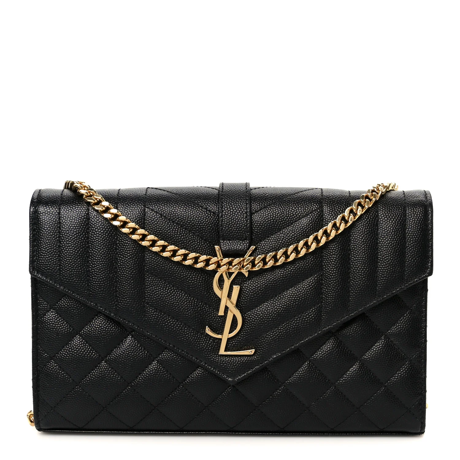 Grain De Poudre Mixed Matelasse Triquilt Monogram Chain Wallet Black