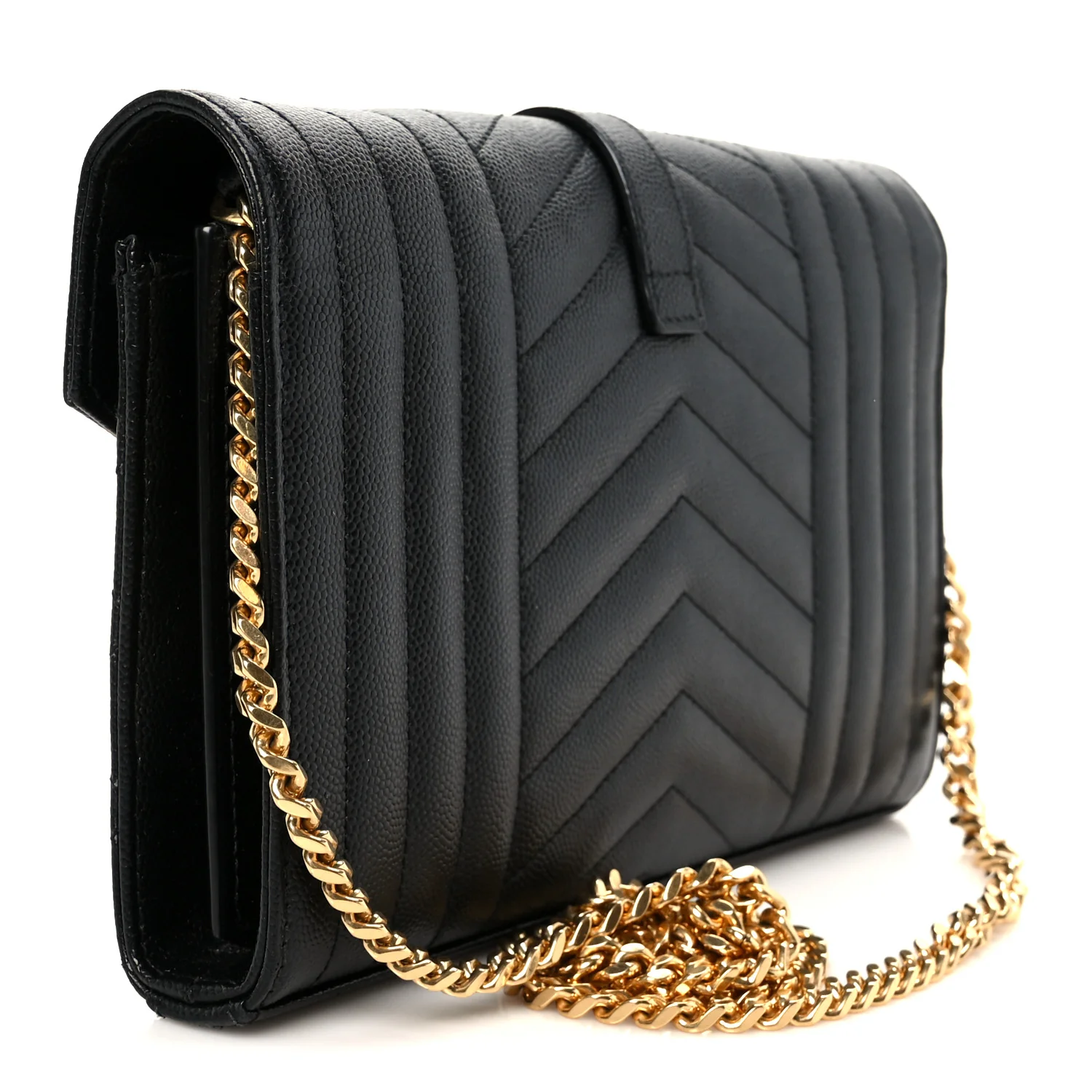 Grain De Poudre Mixed Matelasse Triquilt Monogram Chain Wallet Black - Image 3