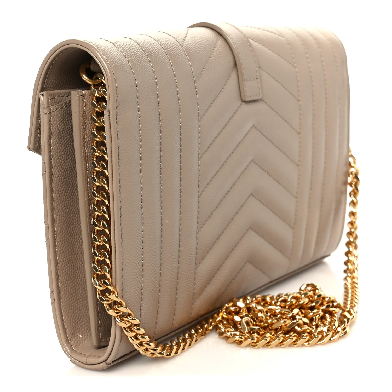 Grain De Poudre Mixed Matelasse Triquilt Monogram Chain Wallet Dark Beige - Image 3