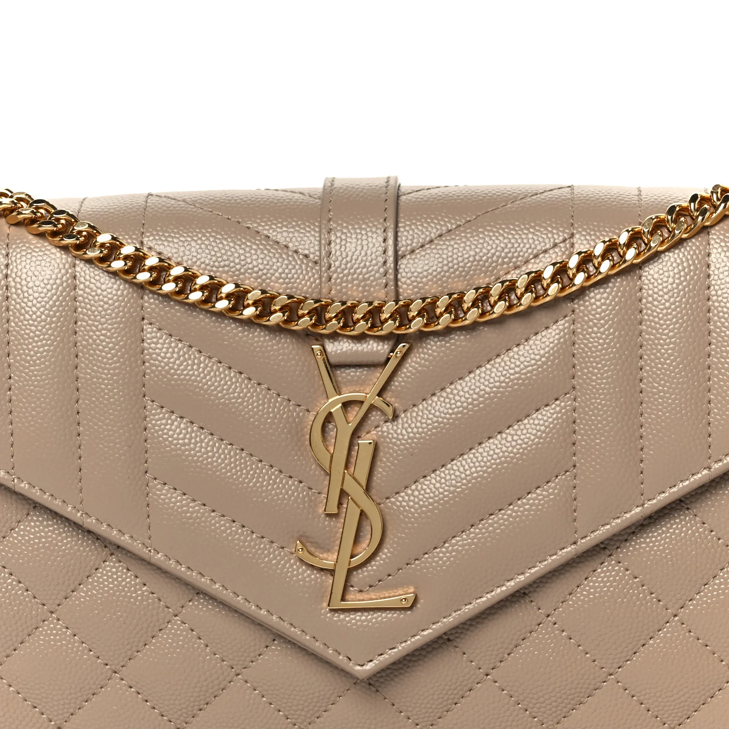 Grain De Poudre Mixed Matelasse Triquilt Monogram Chain Wallet Dark Beige - Image 7