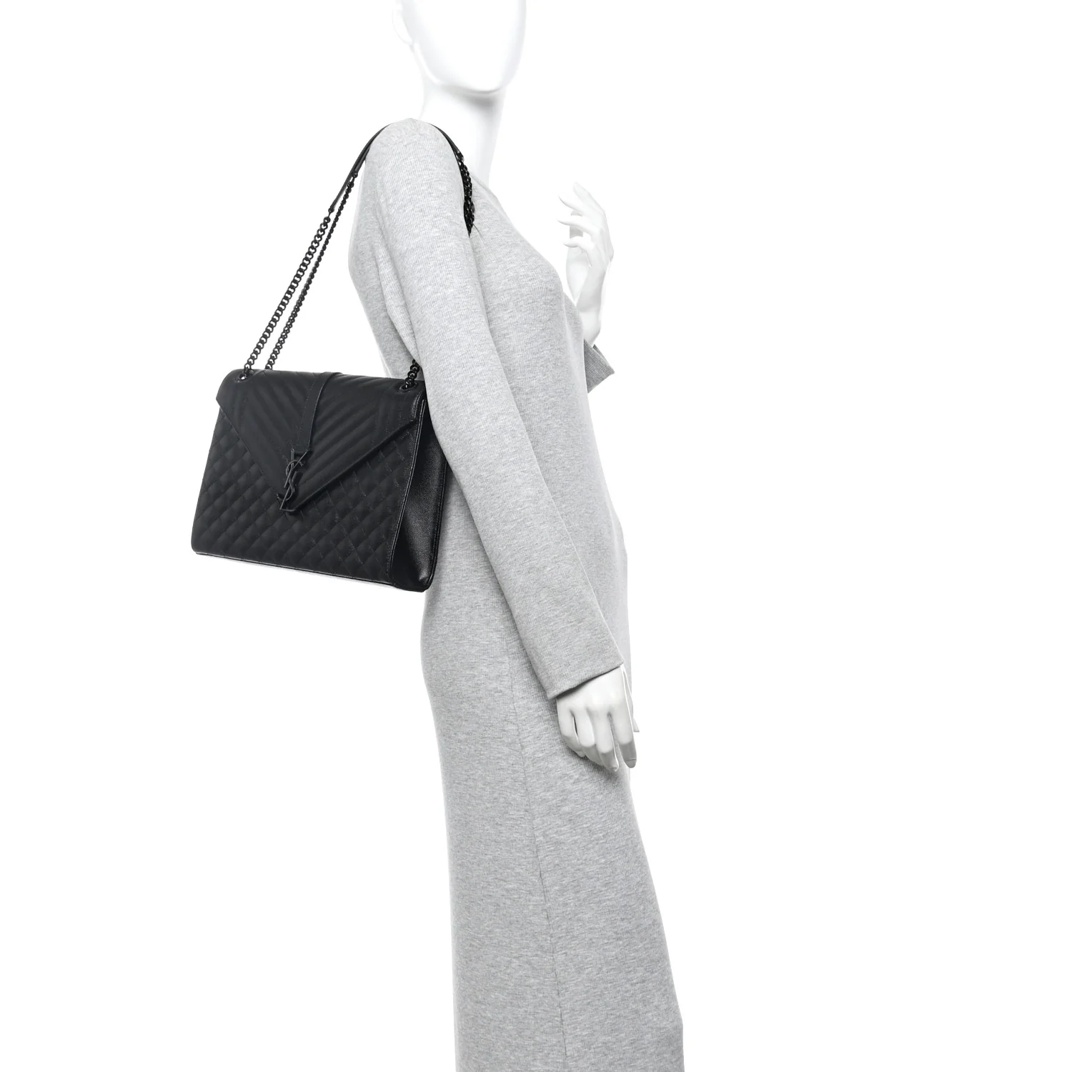 Grain De Poudre Textured Mixed Matelasse Large Triquilt Monogram Monochrome Satchel Black - Image 2