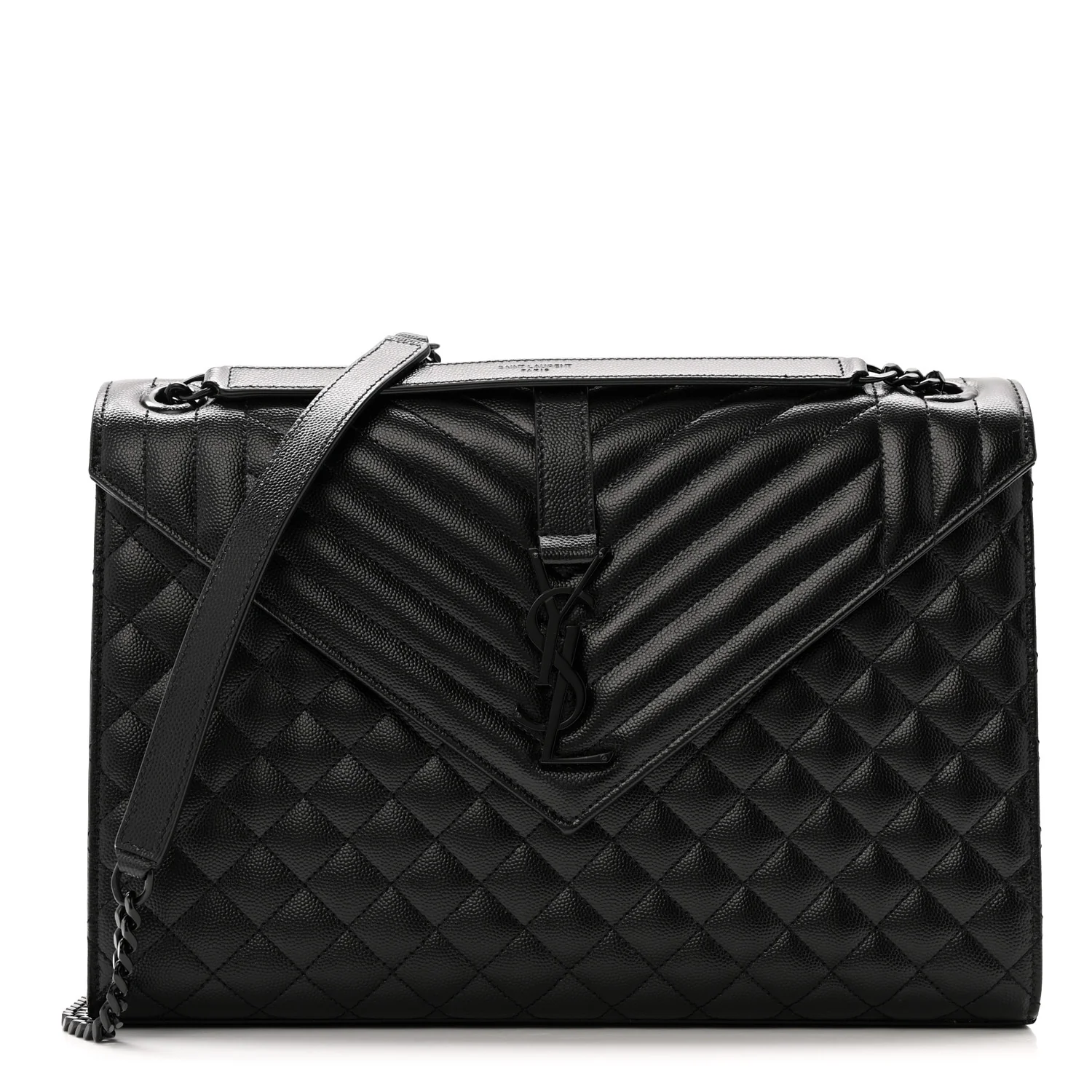 Grain De Poudre Textured Mixed Matelasse Large Triquilt Monogram Monochrome Satchel Black