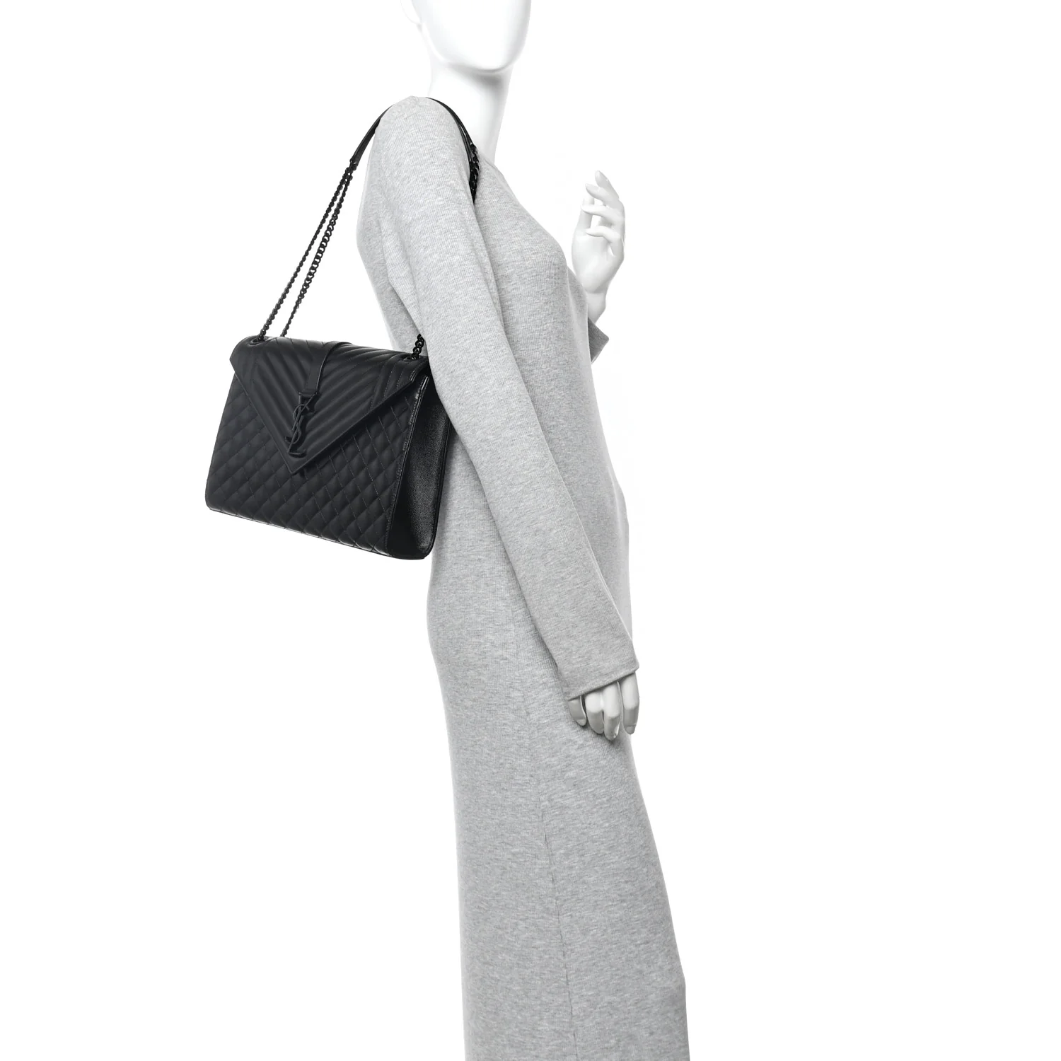 Grain De Poudre Textured Mixed Matelasse Large Triquilt Monogram Monochrome Satchel Black - Image 2