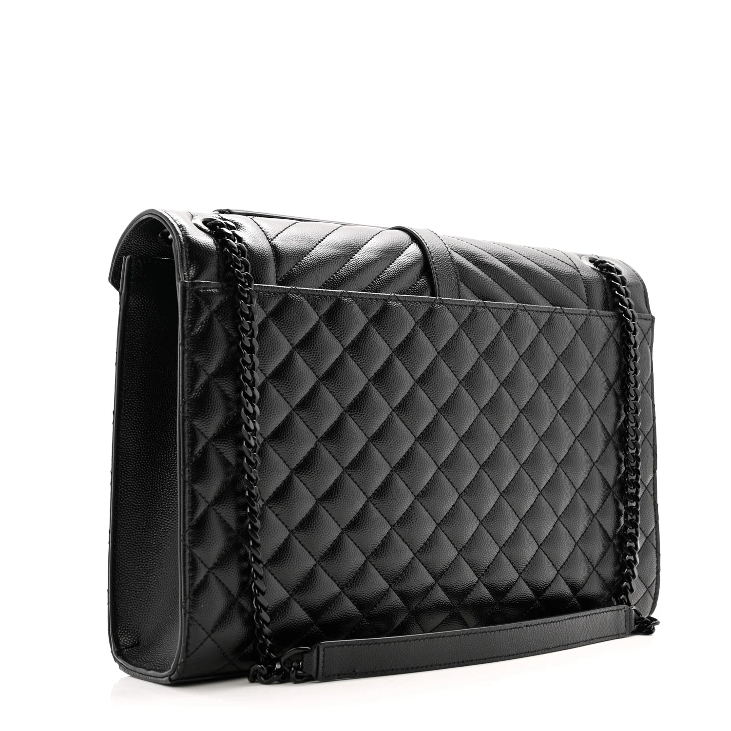 Grain De Poudre Textured Mixed Matelasse Large Triquilt Monogram Monochrome Satchel Black - Image 3