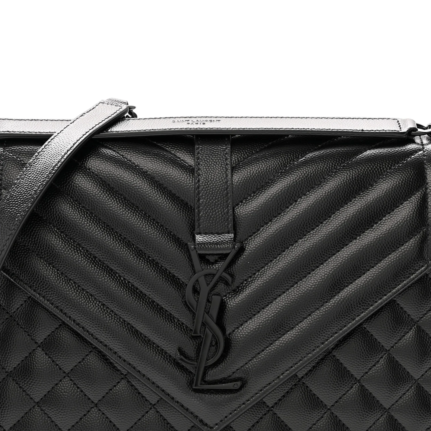 Grain De Poudre Textured Mixed Matelasse Large Triquilt Monogram Monochrome Satchel Black - Image 8