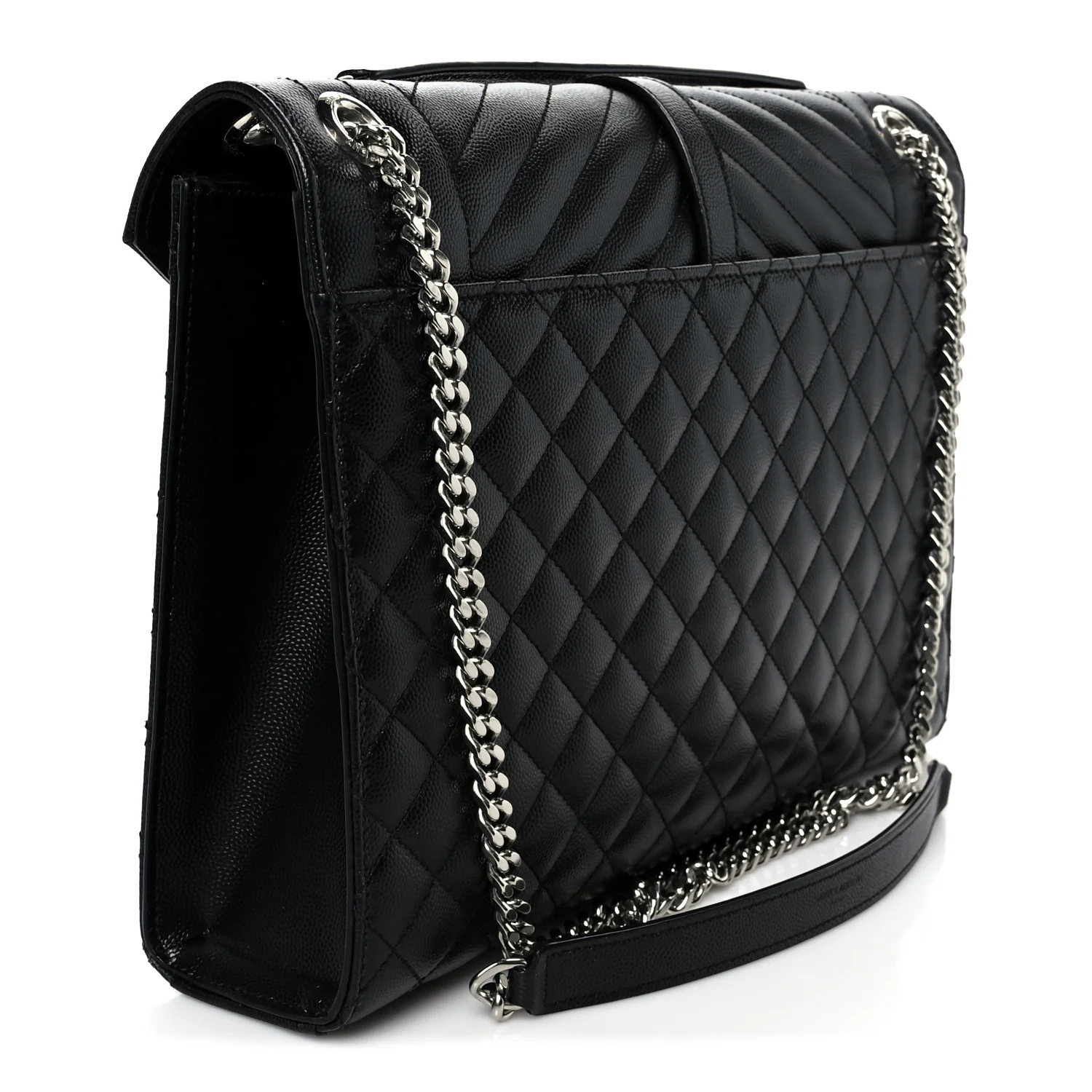 Grain De Poudre Textured Mixed Matelasse Large Triquilt Monogram Satchel Black - Image 3