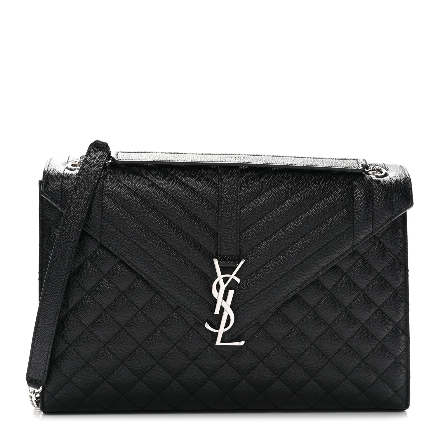 Grain De Poudre Textured Mixed Matelasse Large Triquilt Monogram Satchel Black