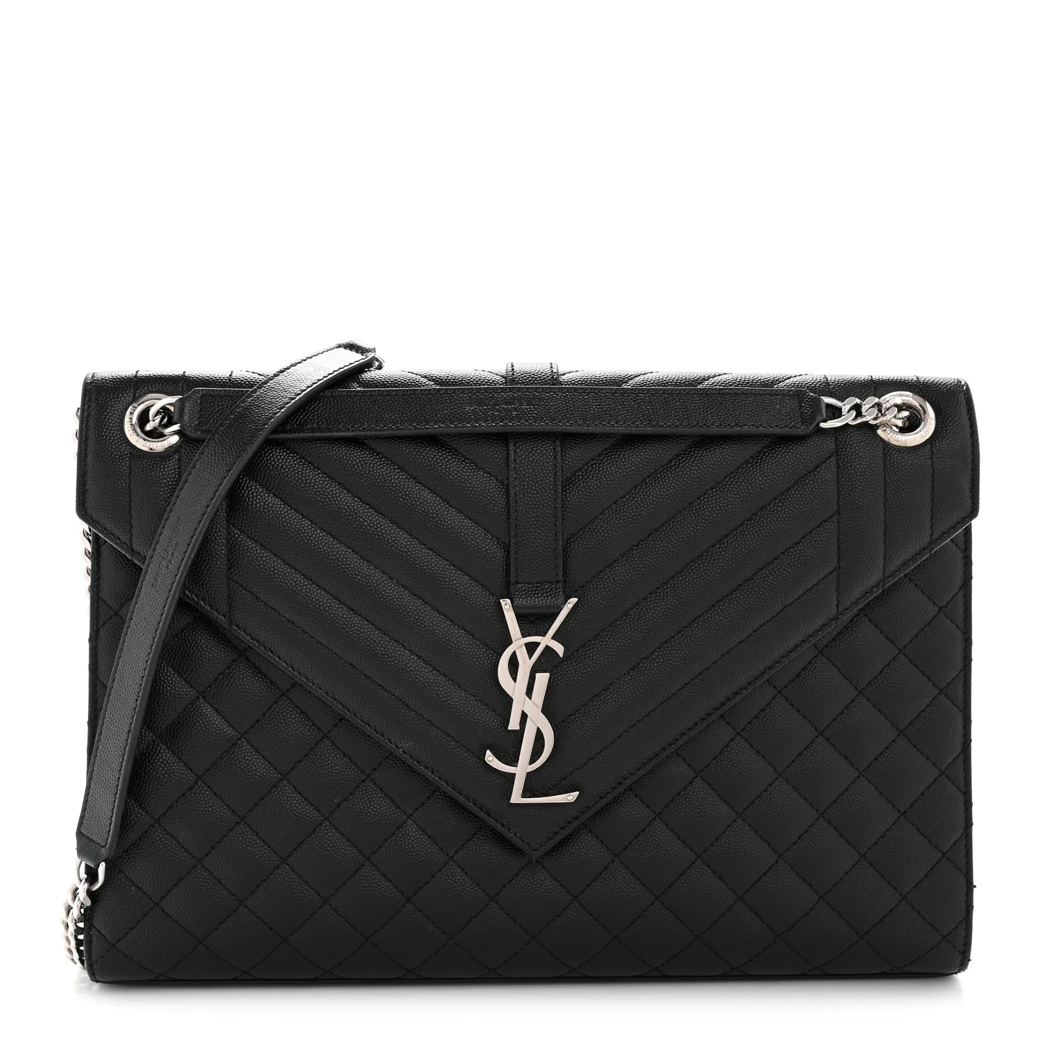 Grain De Poudre Textured Mixed Matelasse Large Triquilt Monogram Satchel Black
