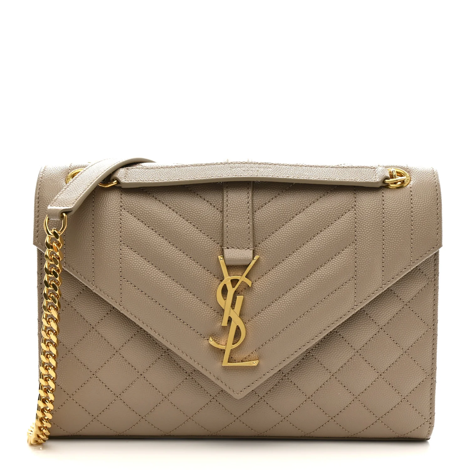 Grain De Poudre Textured Mixed Matelasse Medium Triquilt Monogram Satchel Dark Beige