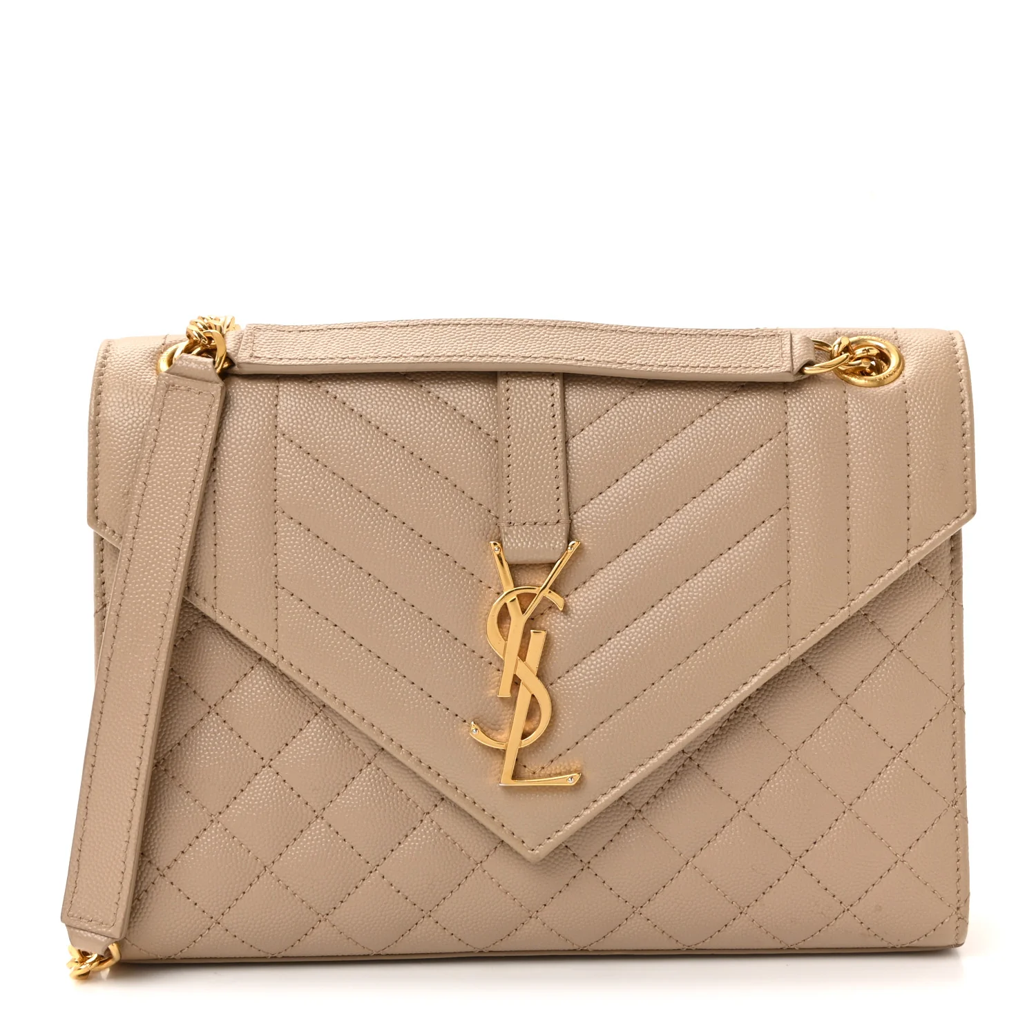 Grain De Poudre Textured Mixed Matelasse Medium Triquilt Monogram Satchel Dark Beige