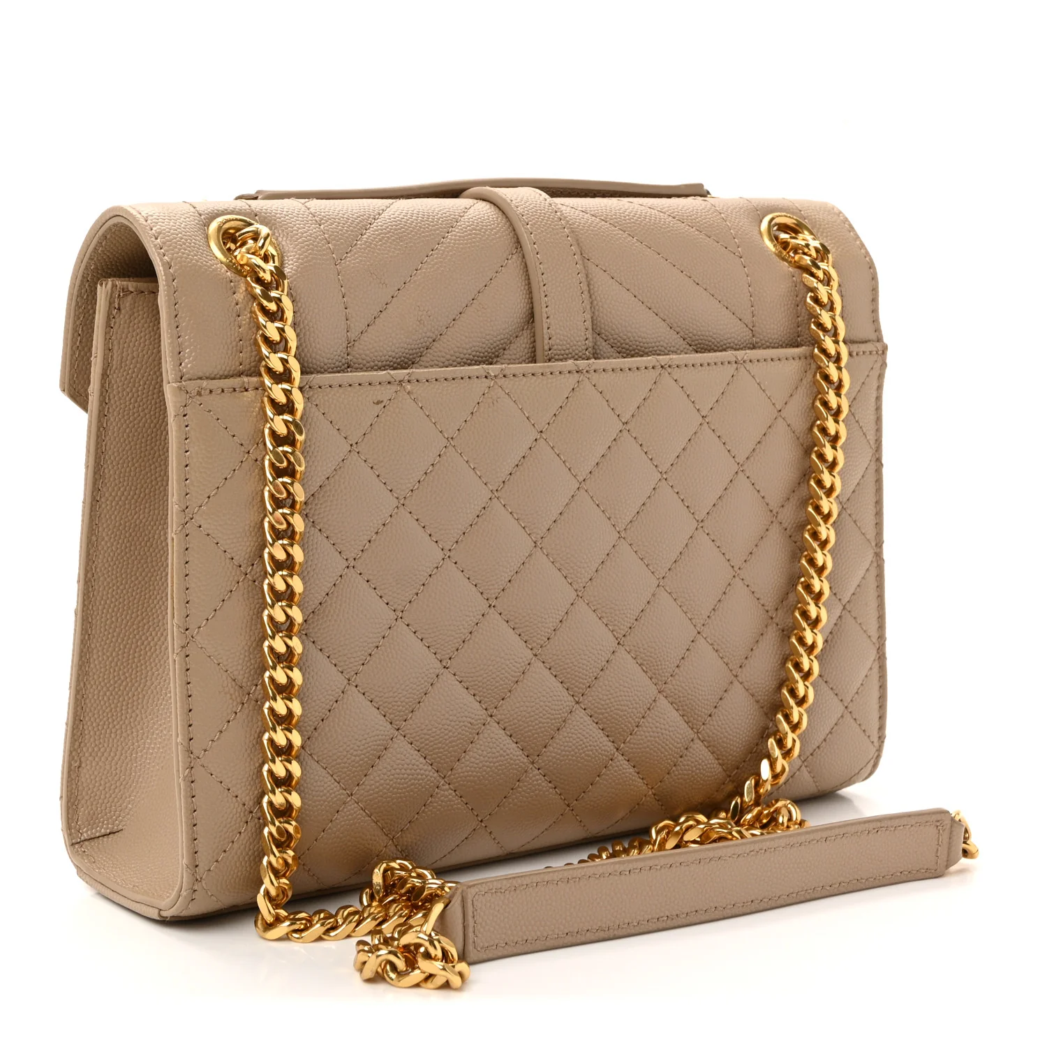 Grain De Poudre Textured Mixed Matelasse Medium Triquilt Monogram Satchel Dark Beige - Image 3