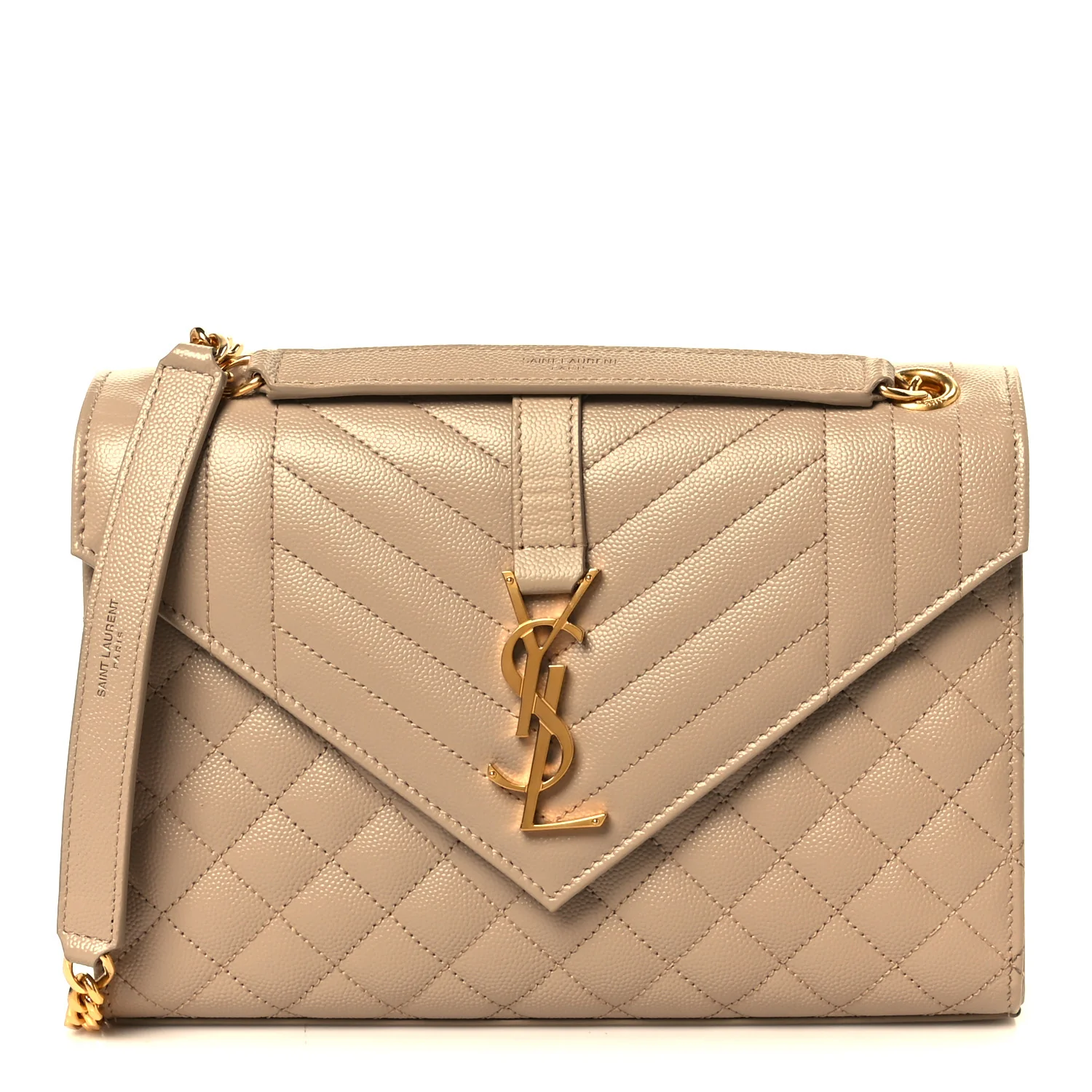 Grain De Poudre Textured Mixed Matelasse Medium Triquilt Monogram Satchel Dark Latte