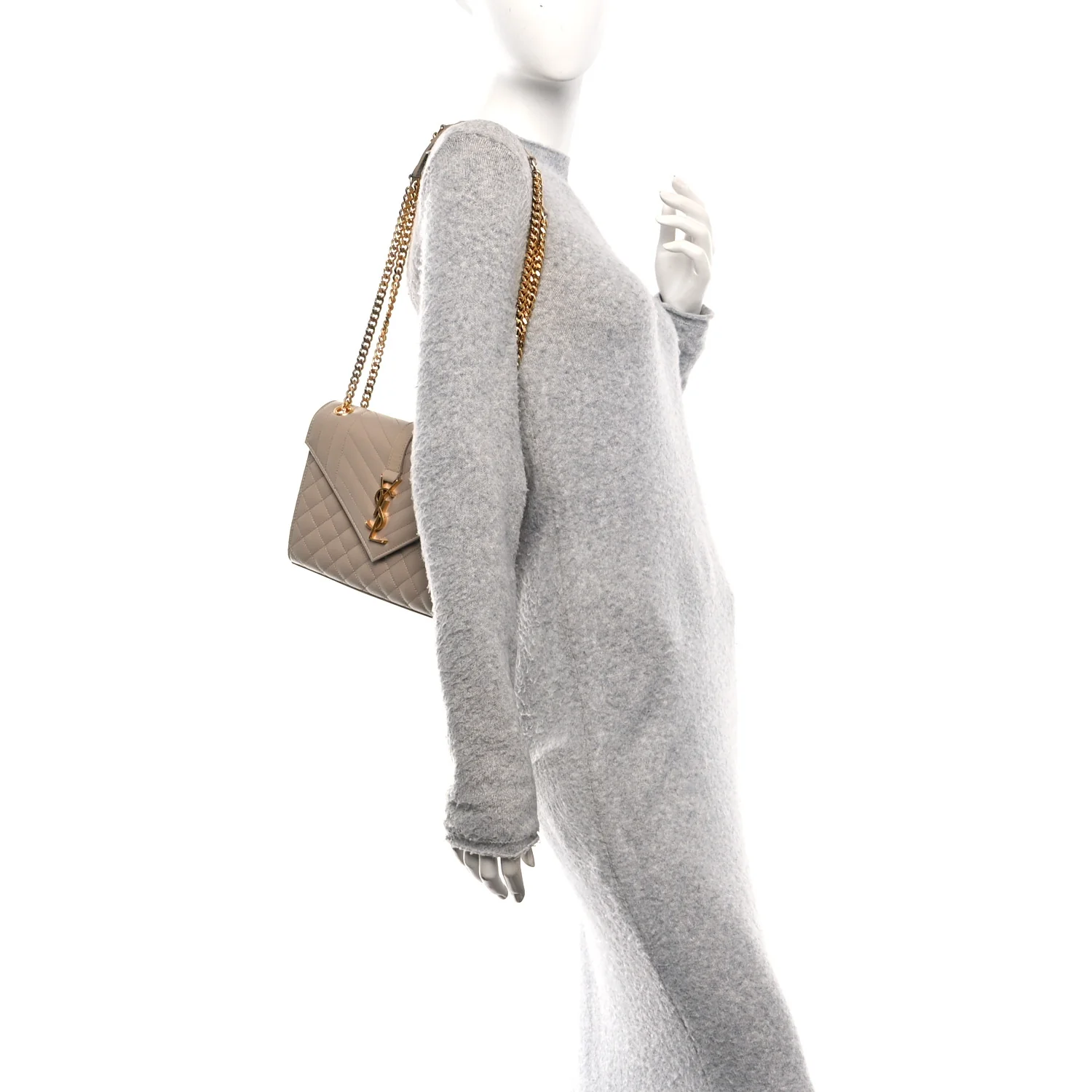 Grain De Poudre Textured Mixed Matelasse Medium Triquilt Monogram Satchel Dark Latte - Image 2