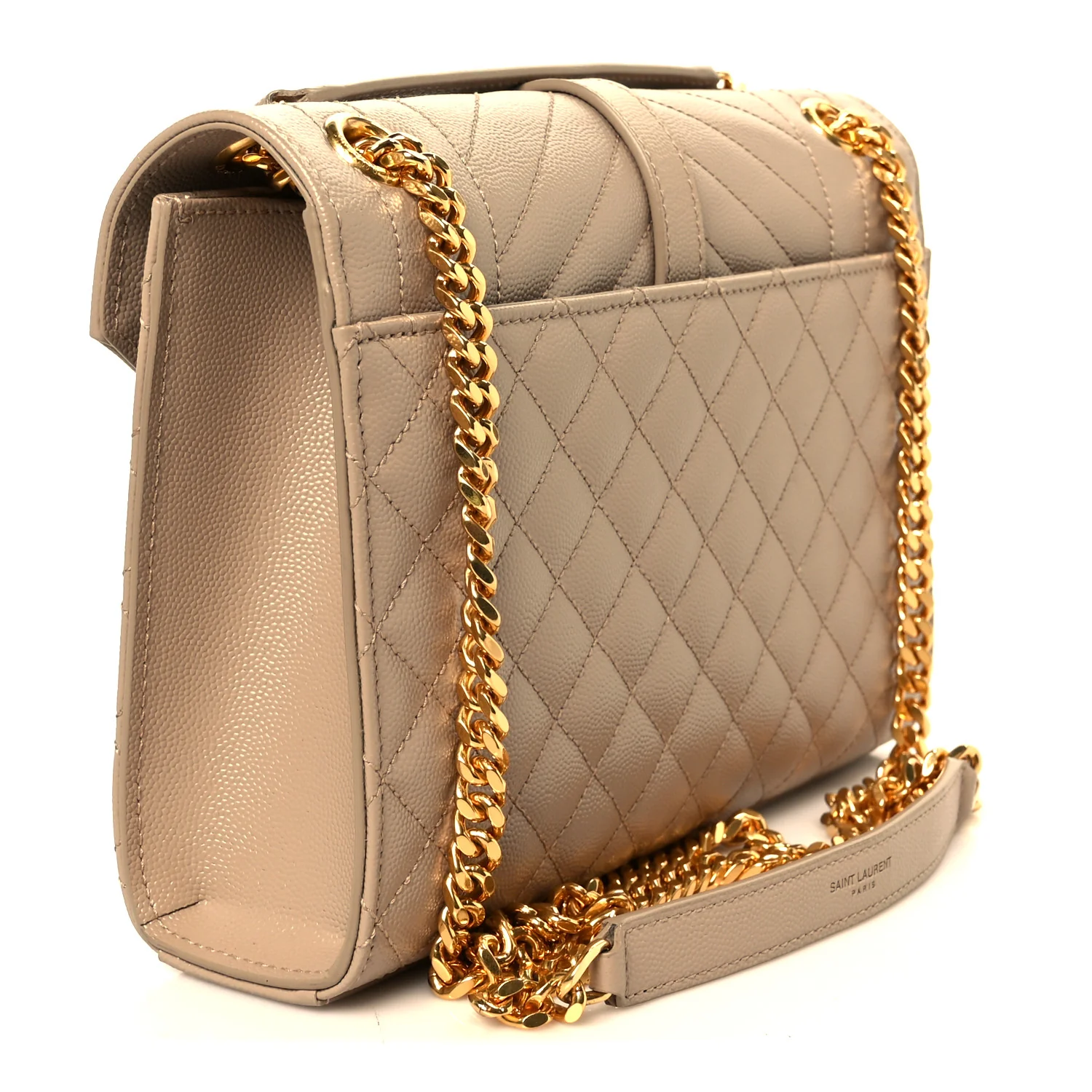 Grain De Poudre Textured Mixed Matelasse Medium Triquilt Monogram Satchel Dark Latte - Image 3