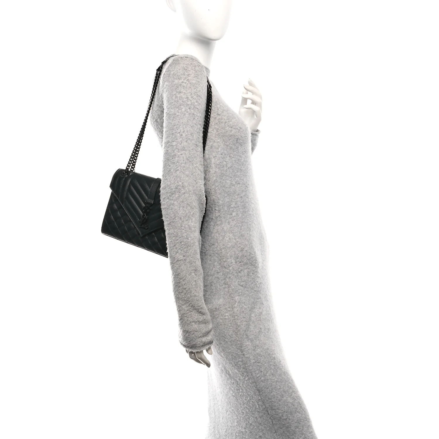 Grain De Poudre Textured Mixed Matelasse Triquilt Medium Monogram Monochrome Satchel Black - Image 2