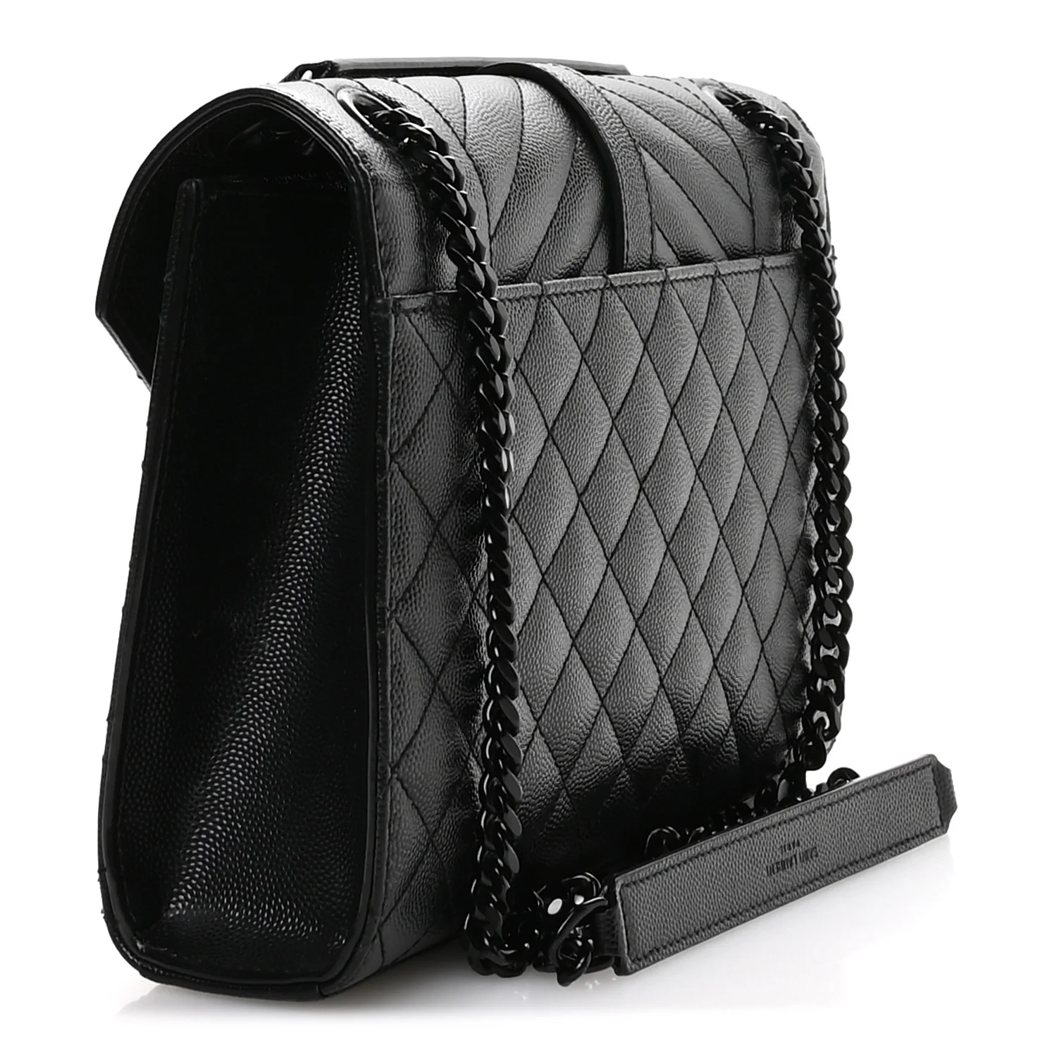 Grain De Poudre Textured Mixed Matelasse Triquilt Medium Monogram Monochrome Satchel Black - Image 3