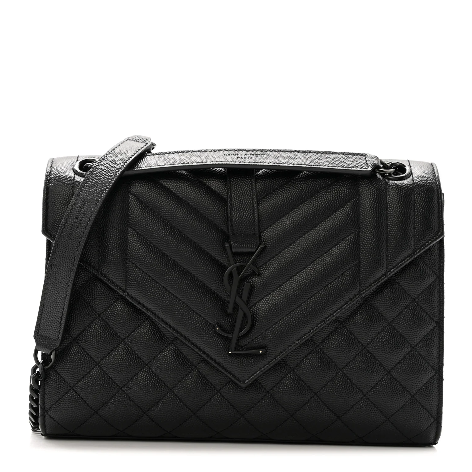 Grain De Poudre Textured Mixed Matelasse Triquilt Medium Monogram Monochrome Satchel Black
