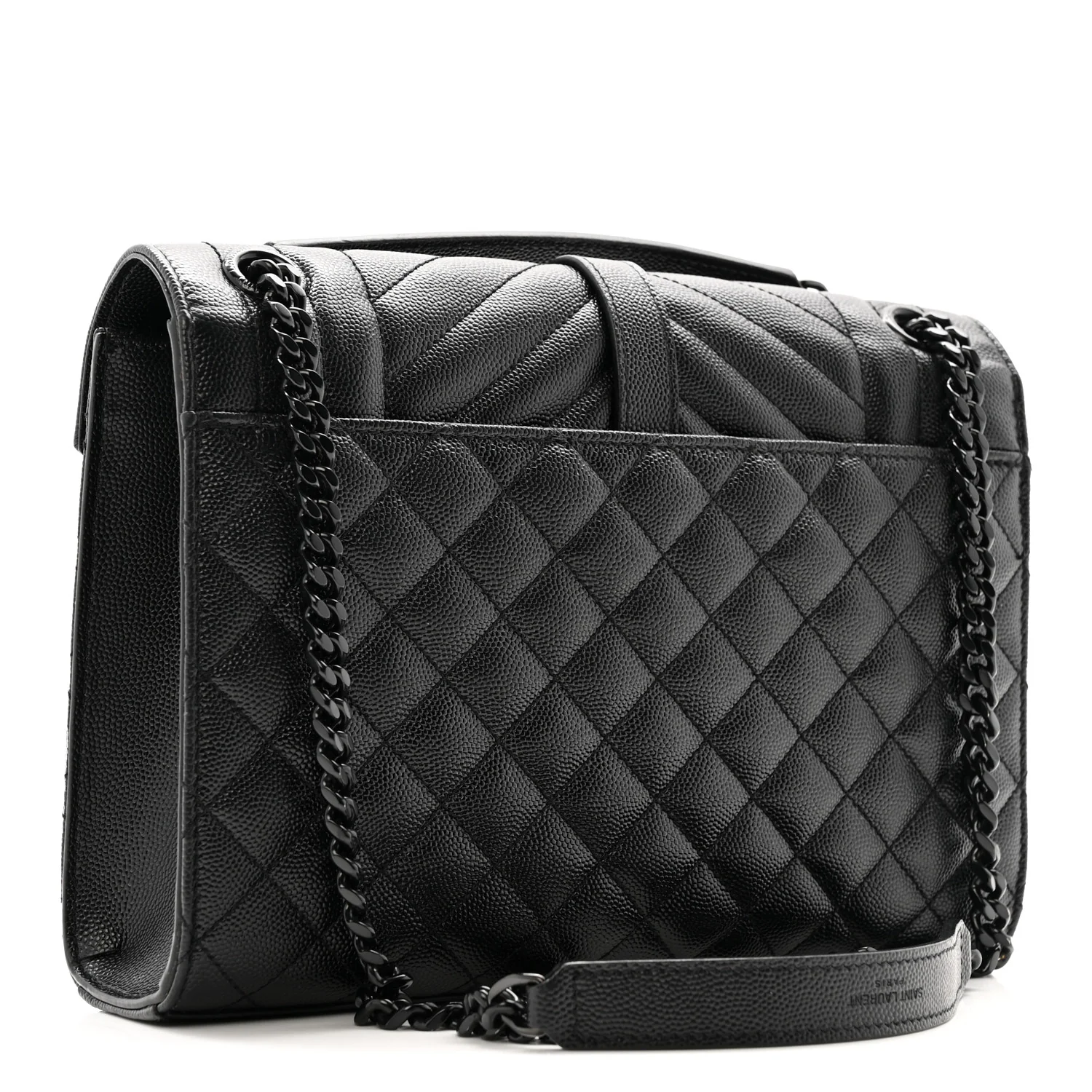 Grain De Poudre Textured Mixed Matelasse Triquilt Medium Monogram Monochrome Satchel Black - Image 3