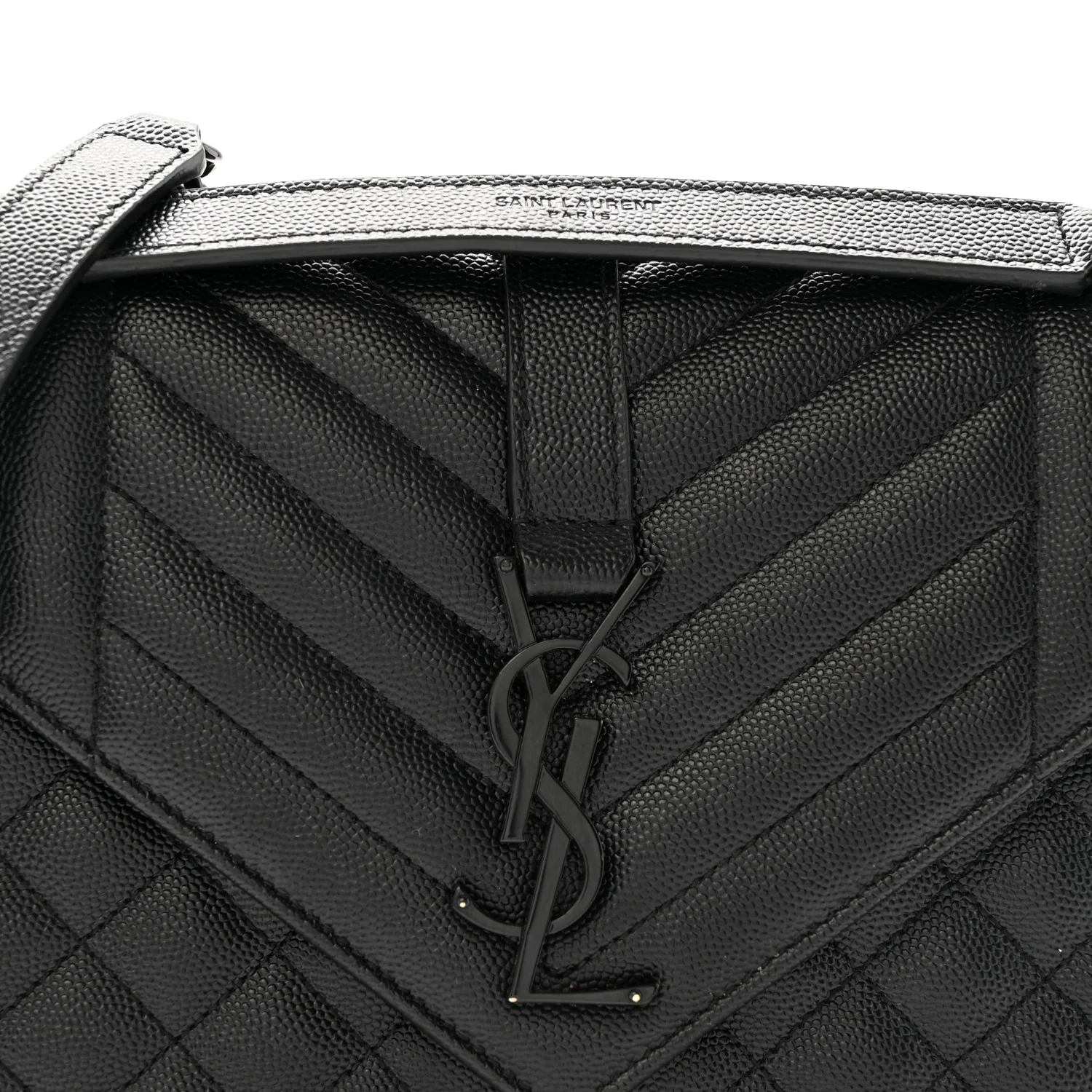 Grain De Poudre Textured Mixed Matelasse Triquilt Medium Monogram Monochrome Satchel Black - Image 8