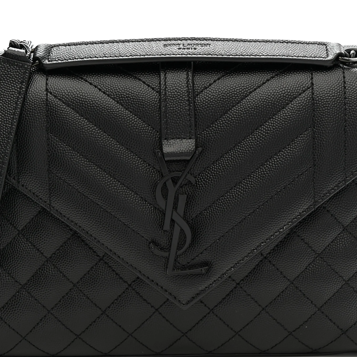 Grain De Poudre Textured Mixed Matelasse Triquilt Medium Monogram Monochrome Satchel Black - Image 15