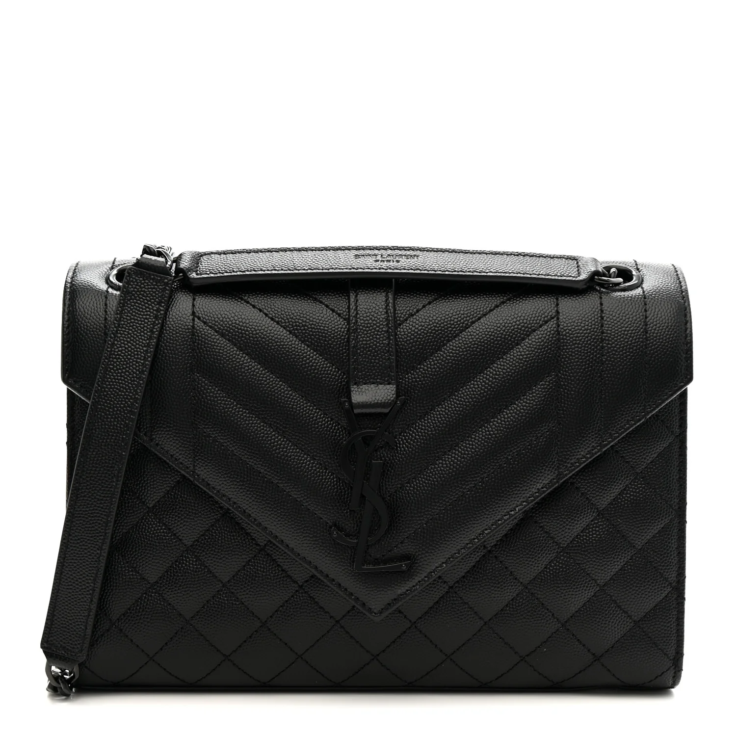 Grain De Poudre Textured Mixed Matelasse Triquilt Medium Monogram Monochrome Satchel Black - Image 2