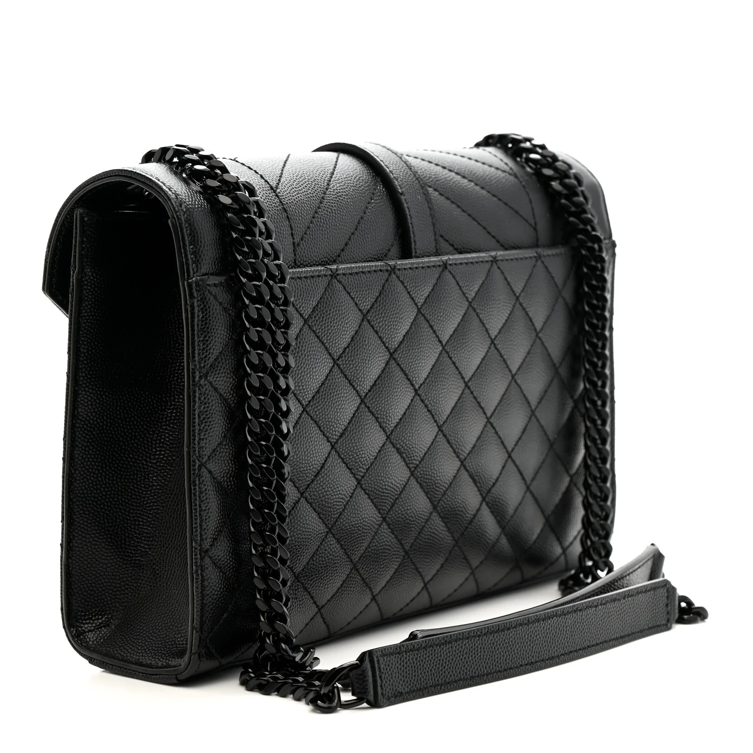 Grain De Poudre Textured Mixed Matelasse Triquilt Medium Monogram Monochrome Satchel Black - Image 4