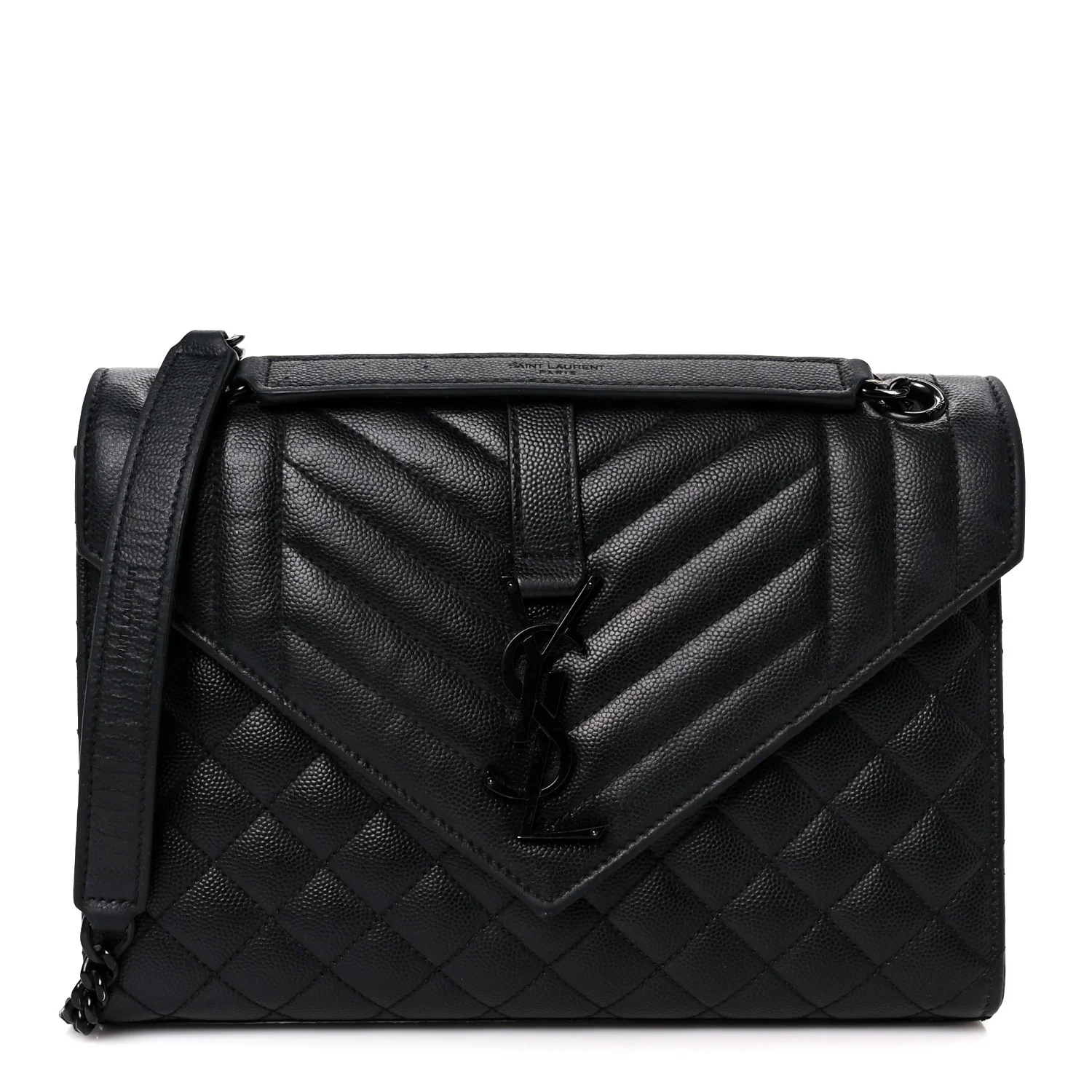 Grain De Poudre Textured Mixed Matelasse Triquilt Medium Monogram Monochrome Satchel Black