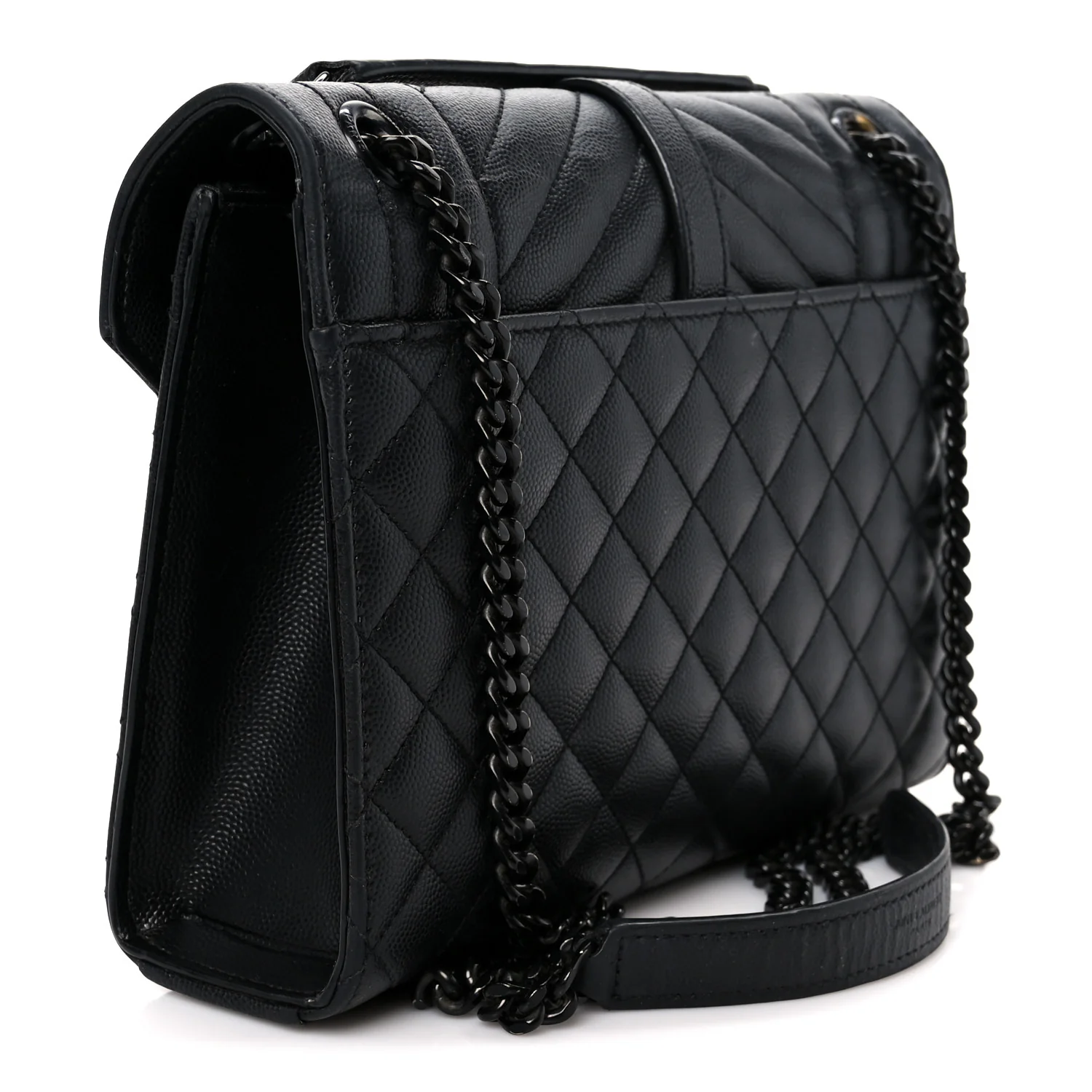 Grain De Poudre Textured Mixed Matelasse Triquilt Medium Monogram Monochrome Satchel Black - Image 3
