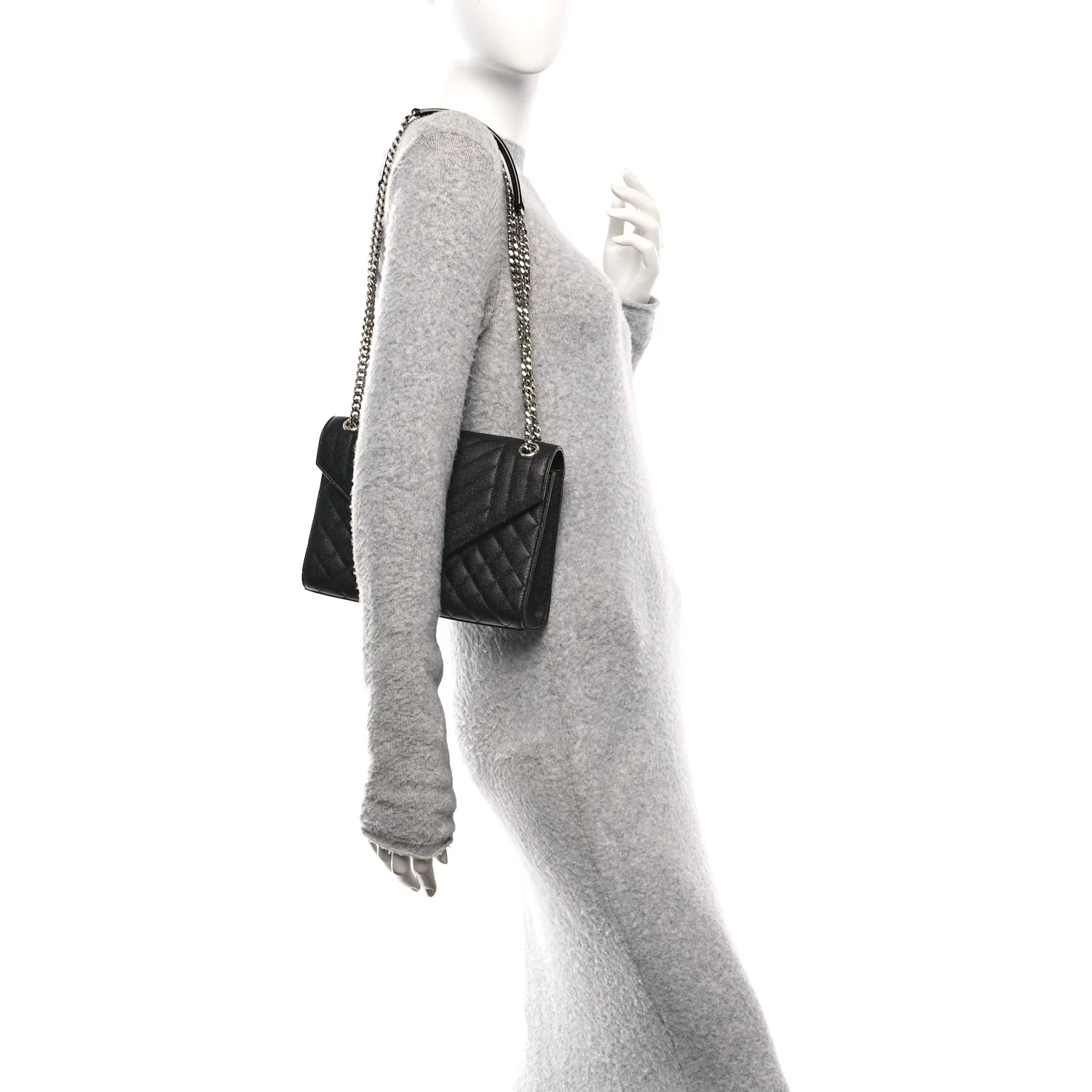 Grain De Poudre Textured Mixed Matelasse Triquilt Medium Monogram Satchel Black - Image 2