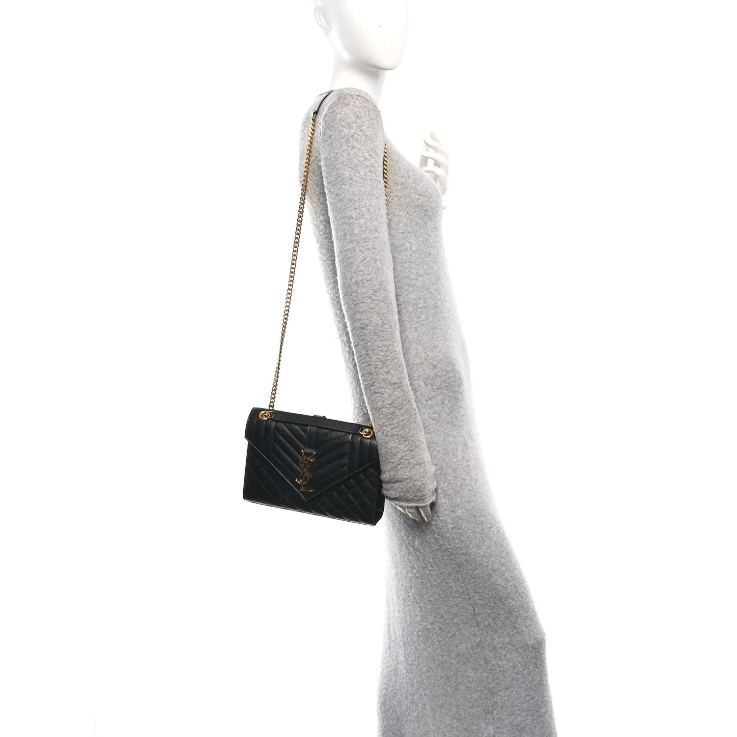 Grain De Poudre Textured Mixed Matelasse Triquilt Medium Monogram Satchel Black - Image 2