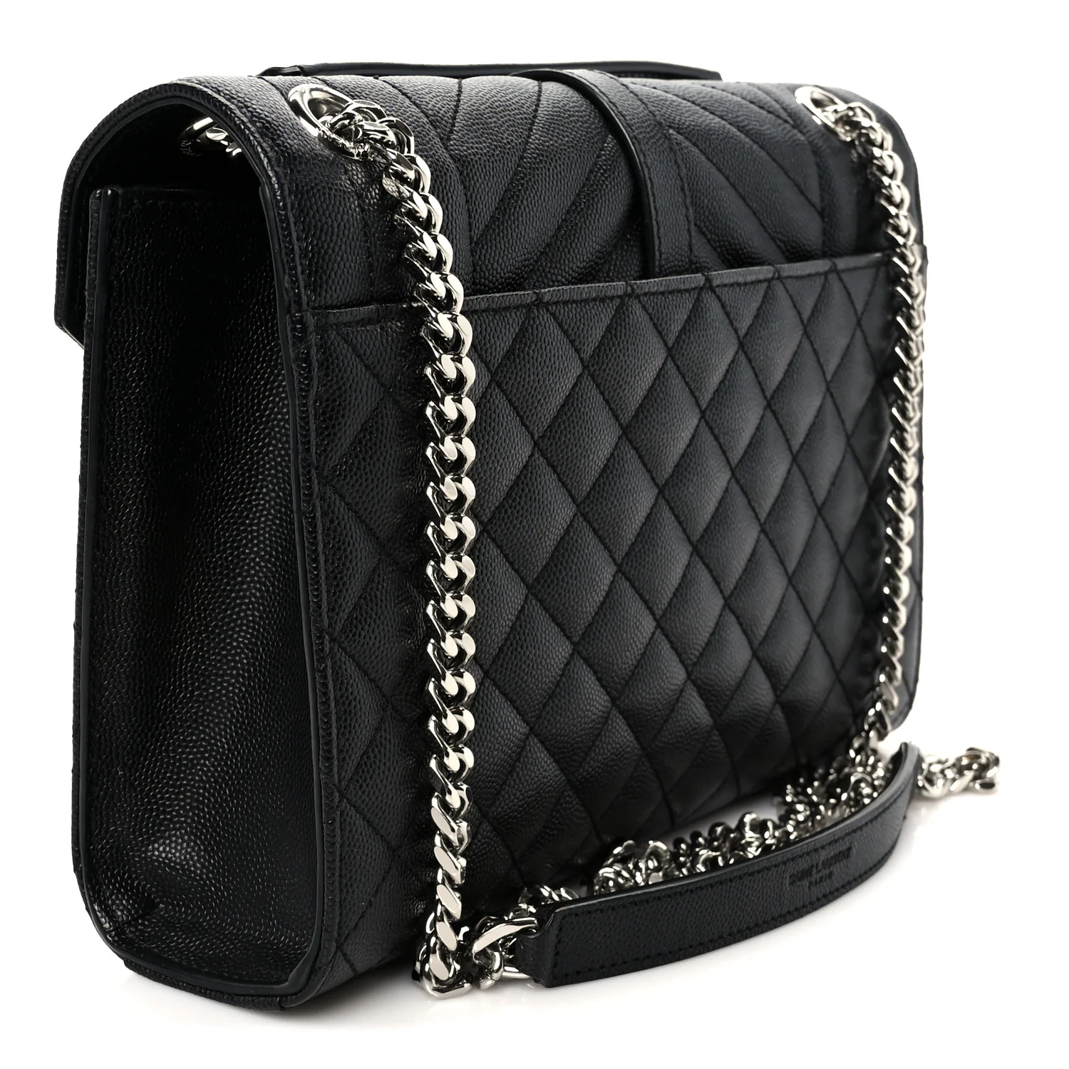 Grain De Poudre Textured Mixed Matelasse Triquilt Medium Monogram Satchel Black - Image 3