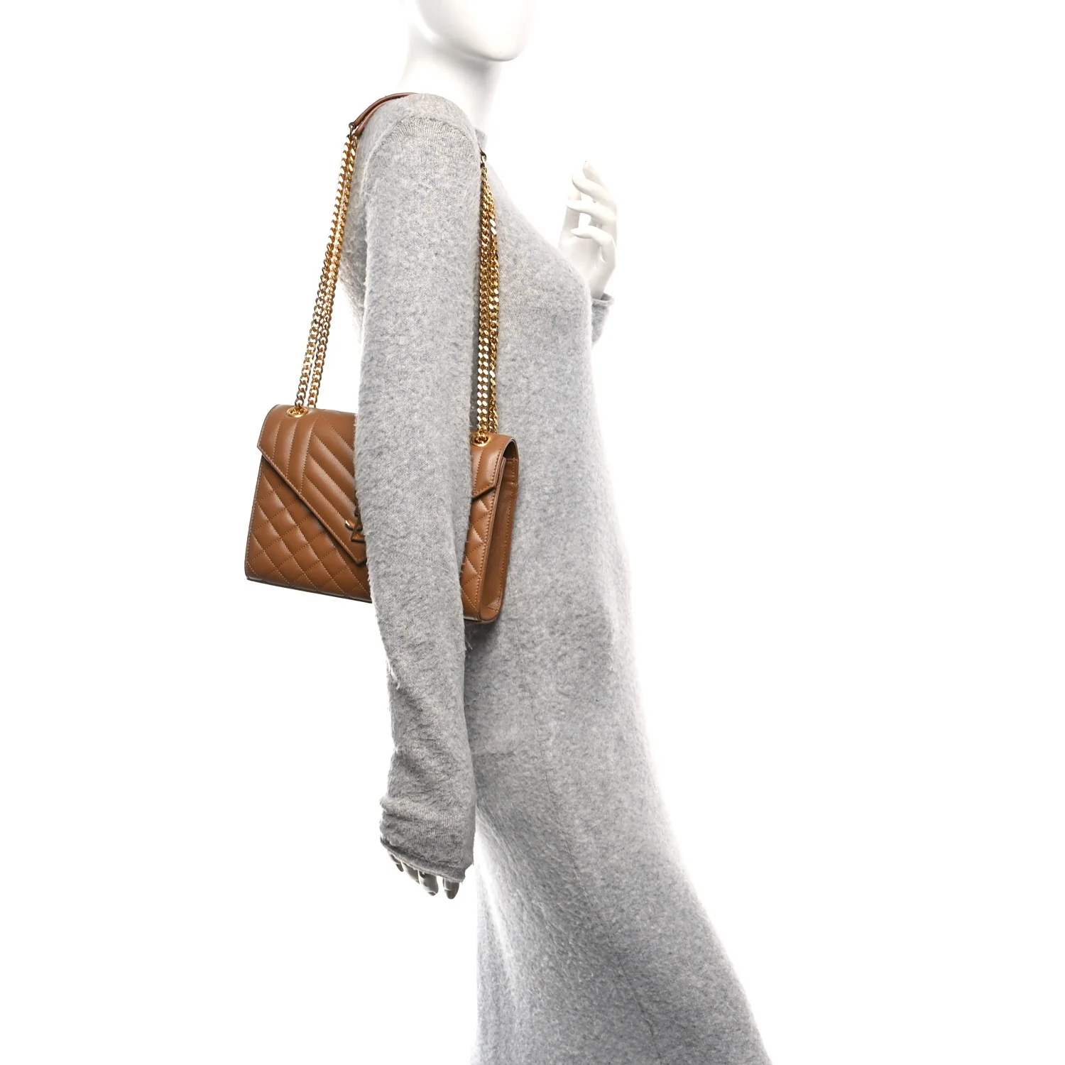 Grain De Poudre Textured Mixed Matelasse Triquilt Medium Monogram Satchel Dark Natural - Image 2
