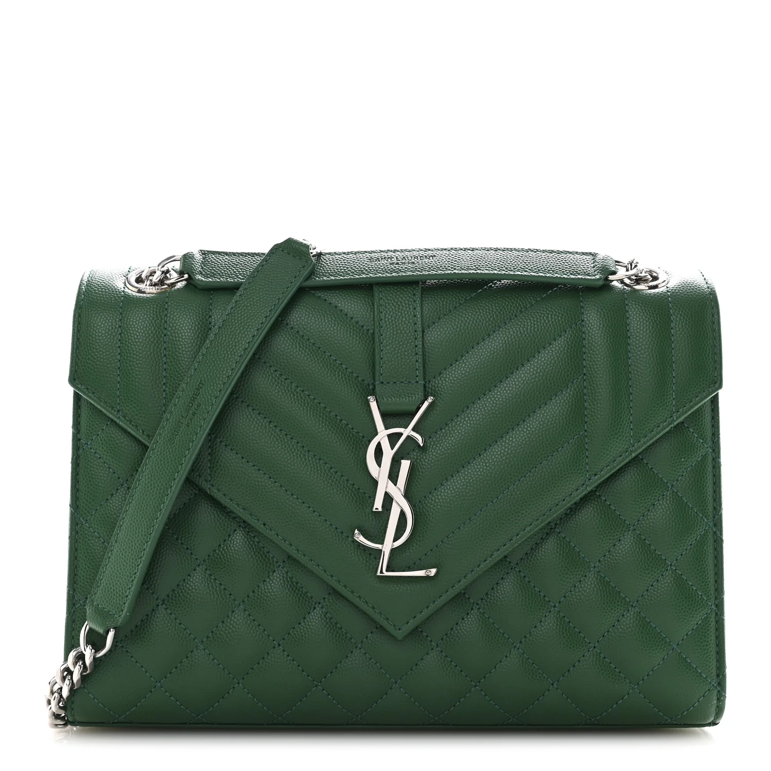 Grain De Poudre Textured Mixed Matelasse Triquilt Medium Monogram Satchel Green