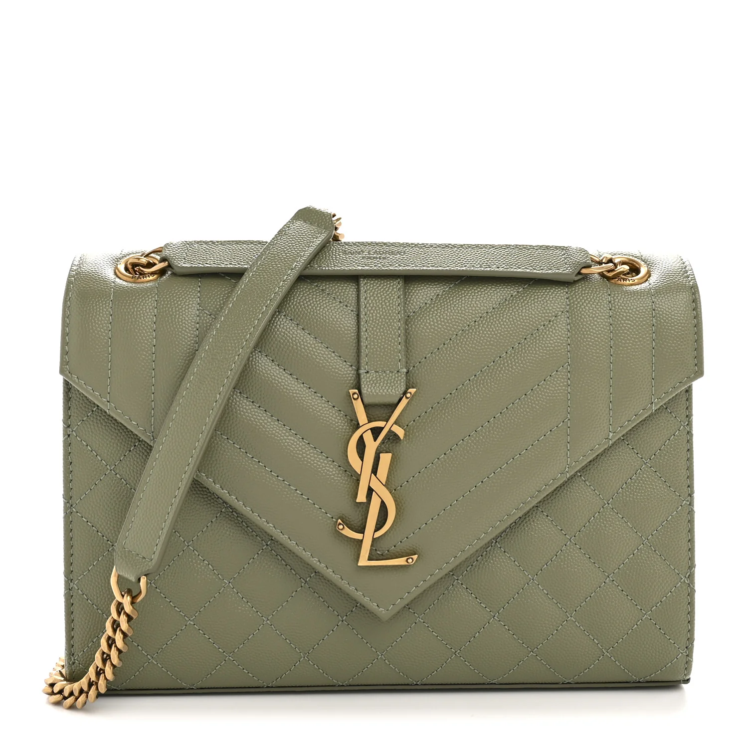 Grain De Poudre Textured Mixed Matelasse Triquilt Medium Monogram Satchel Light Sage