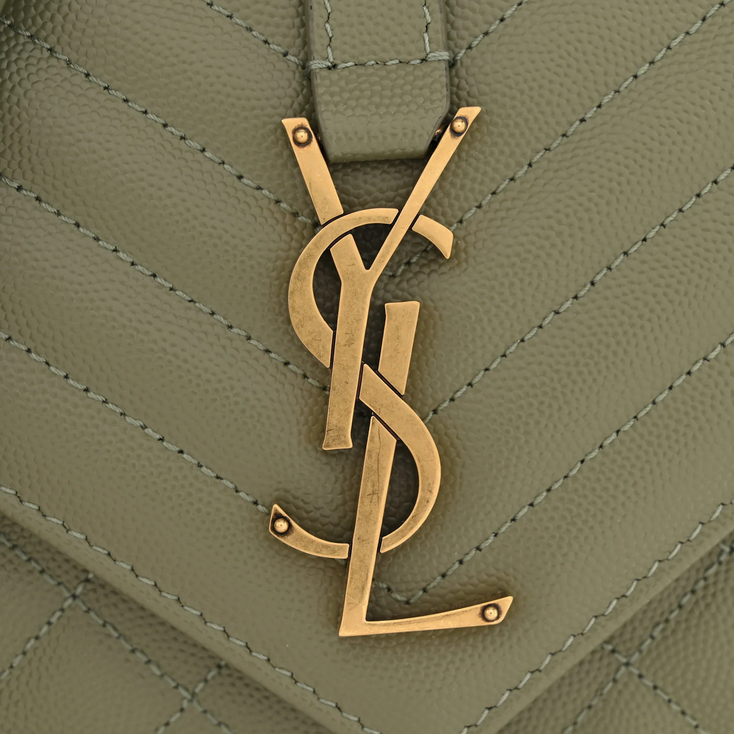 Grain De Poudre Textured Mixed Matelasse Triquilt Medium Monogram Satchel Light Sage - Image 13
