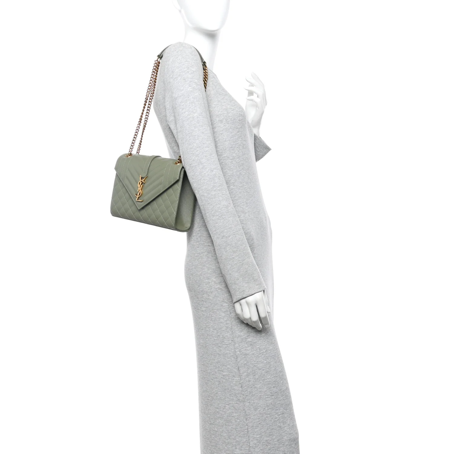 Grain De Poudre Textured Mixed Matelasse Triquilt Medium Monogram Satchel Light Sage - Image 2