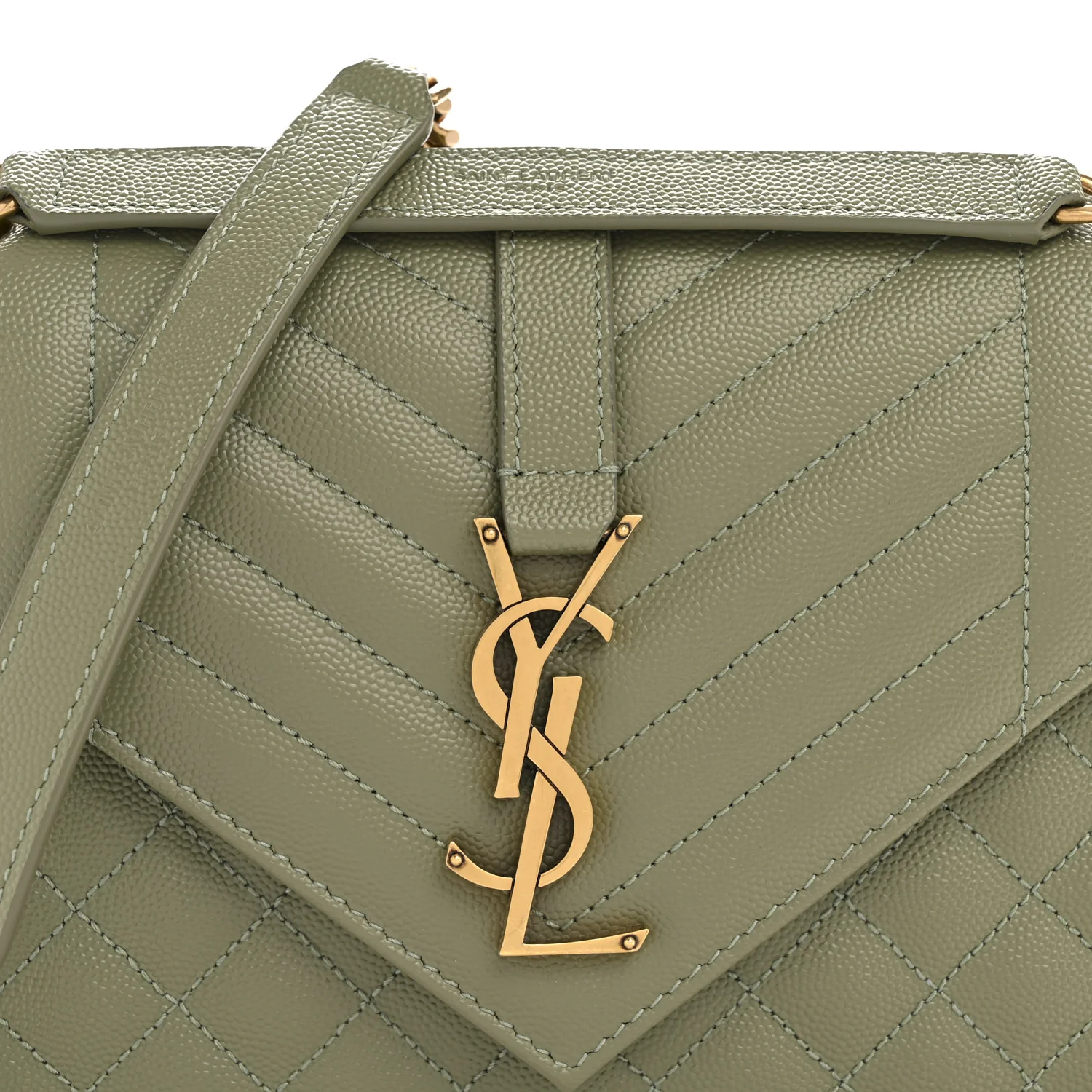 Grain De Poudre Textured Mixed Matelasse Triquilt Medium Monogram Satchel Light Sage - Image 8