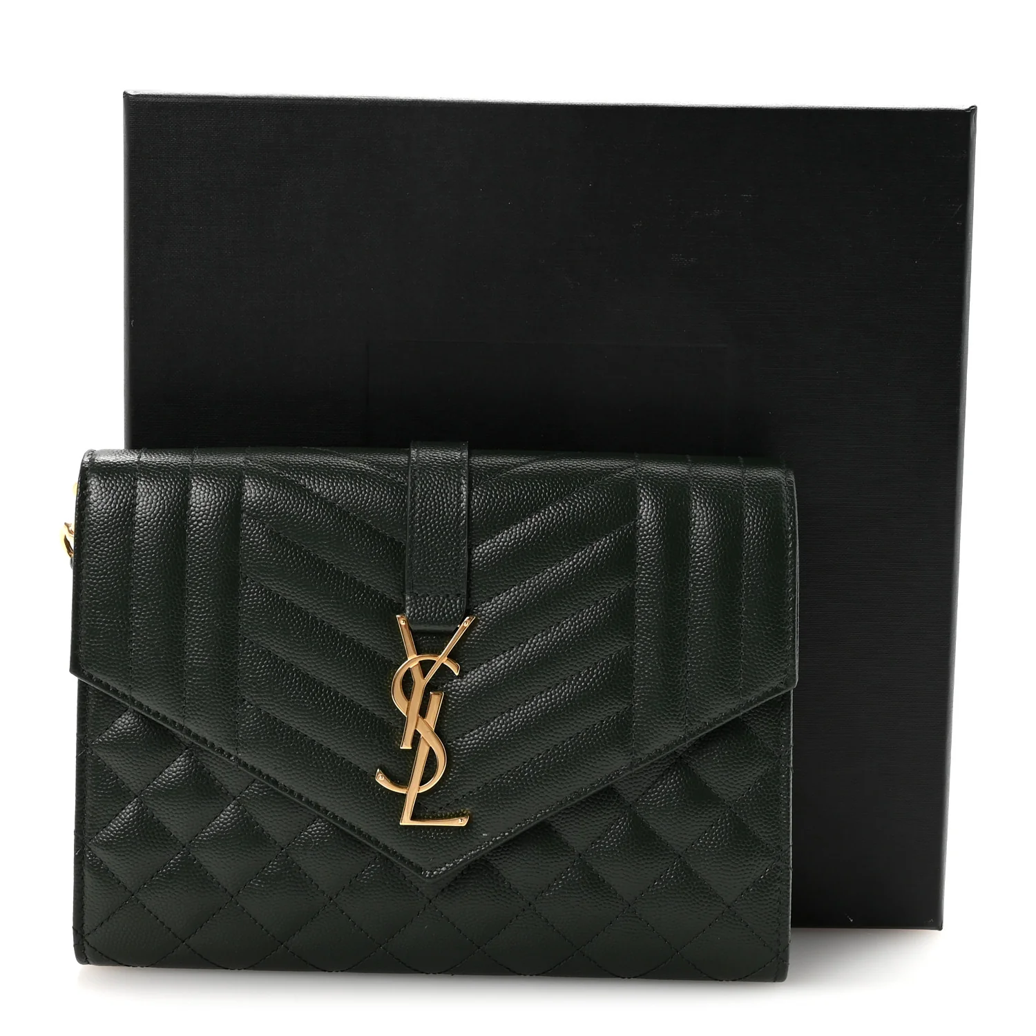 Grain De Poudre Textured Mixed Matelasse Triquilt Monogram Clutch Dark Green - Image 7