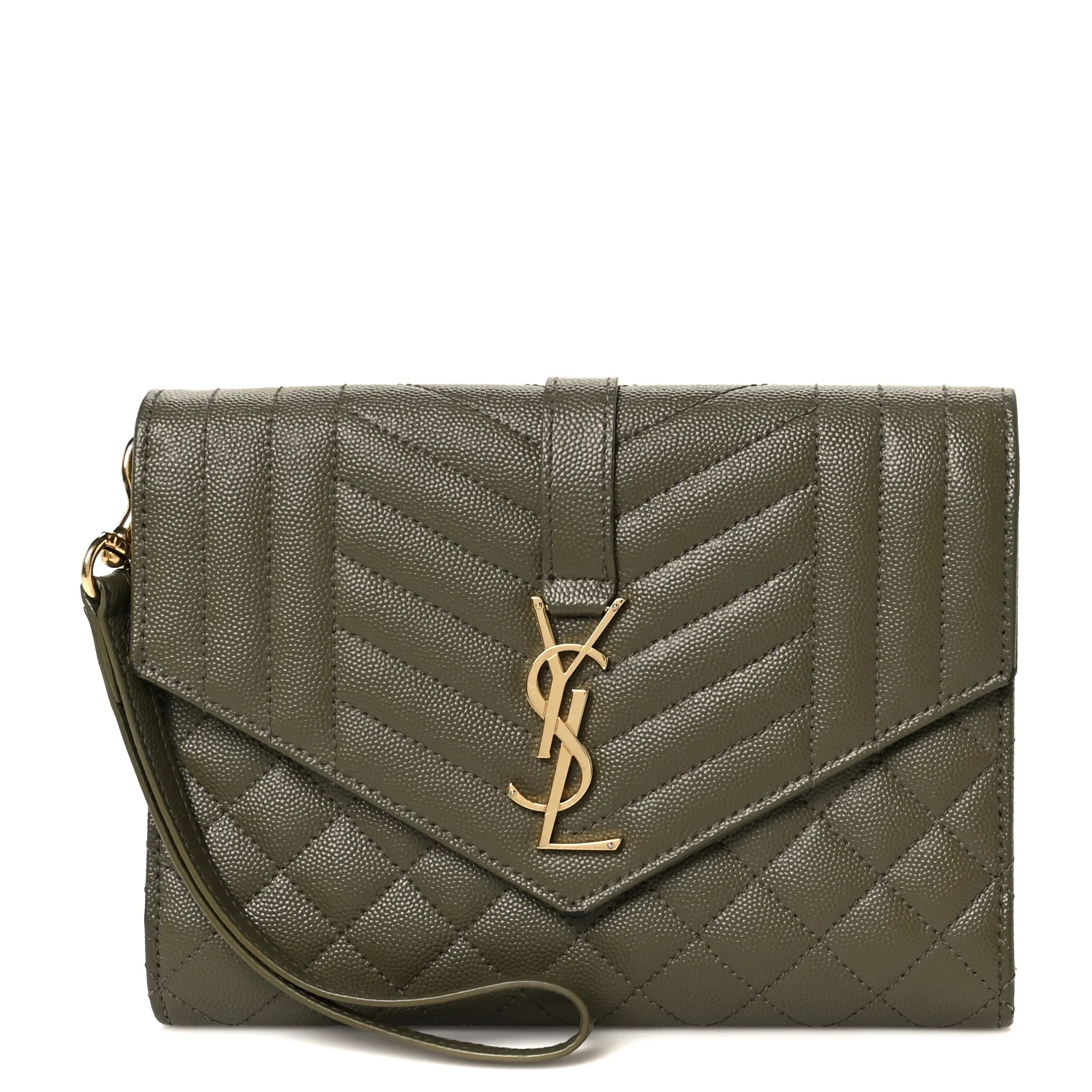 Grain De Poudre Textured Mixed Matelasse Triquilt Monogram Clutch Vert Kaki