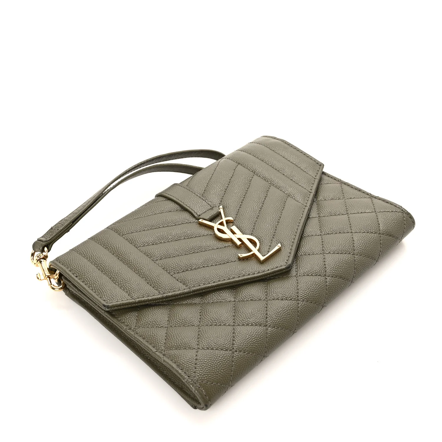 Grain De Poudre Textured Mixed Matelasse Triquilt Monogram Clutch Vert Kaki - Image 4
