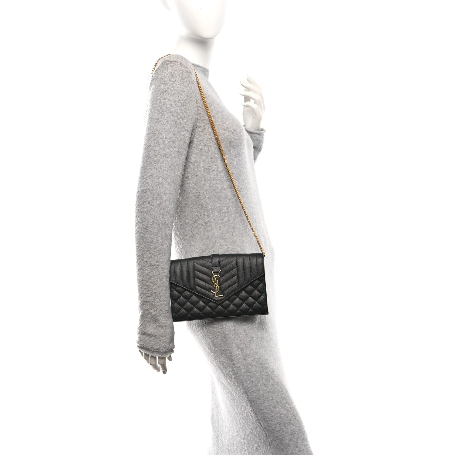 Grain De Poudre Textured Mixed Matelasse Triquilt Small Monogram Satchel Black - Image 2