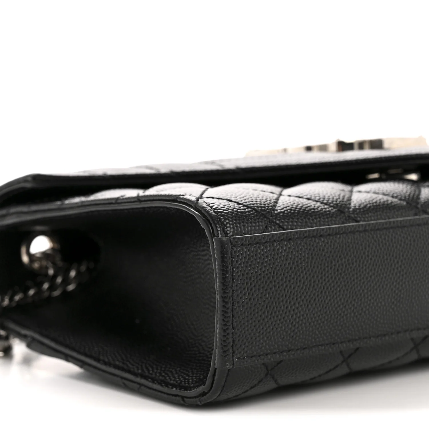 Grain De Poudre Textured Mixed Matelasse Triquilt Small Monogram Satchel Black - Image 9