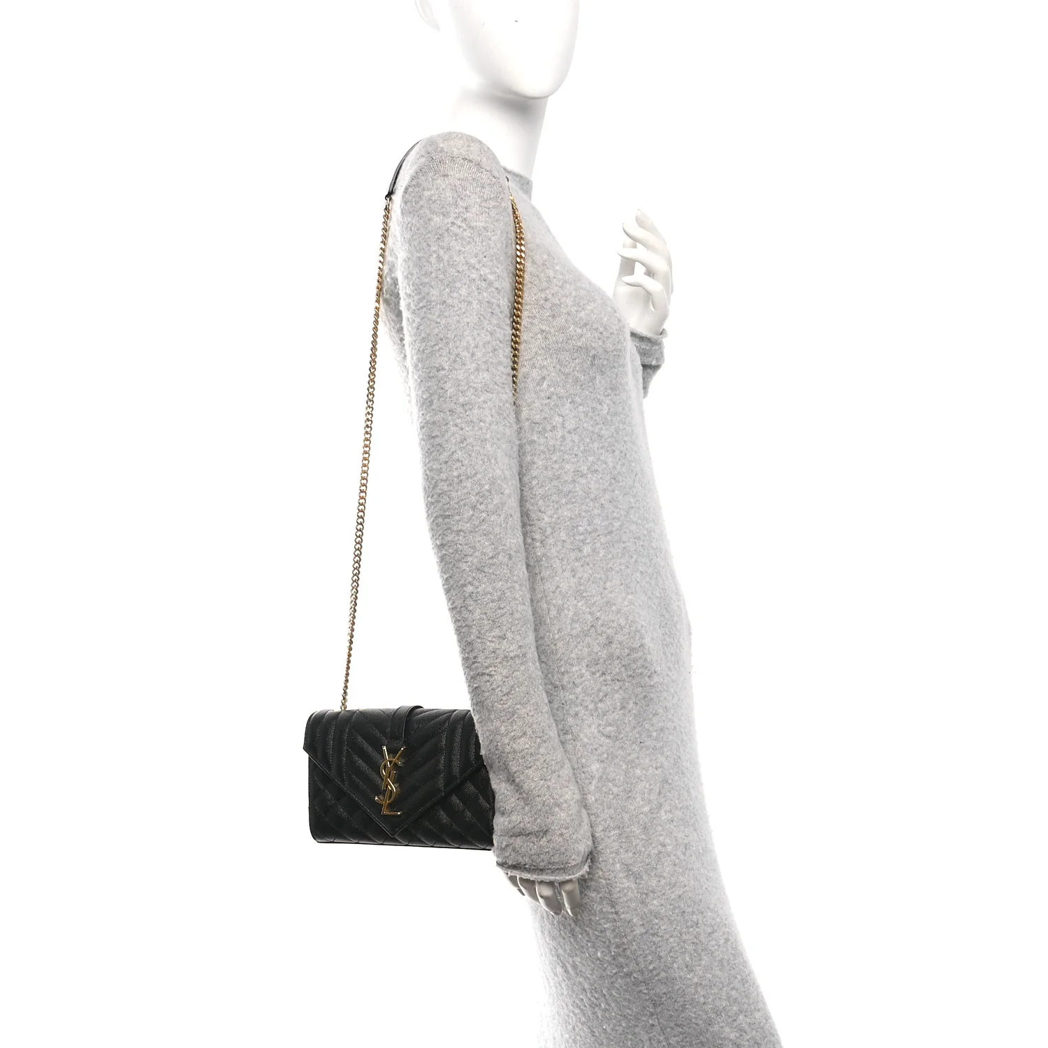 Grain De Poudre Textured Mixed Matelasse Triquilt Small Monogram Satchel Black - Image 2