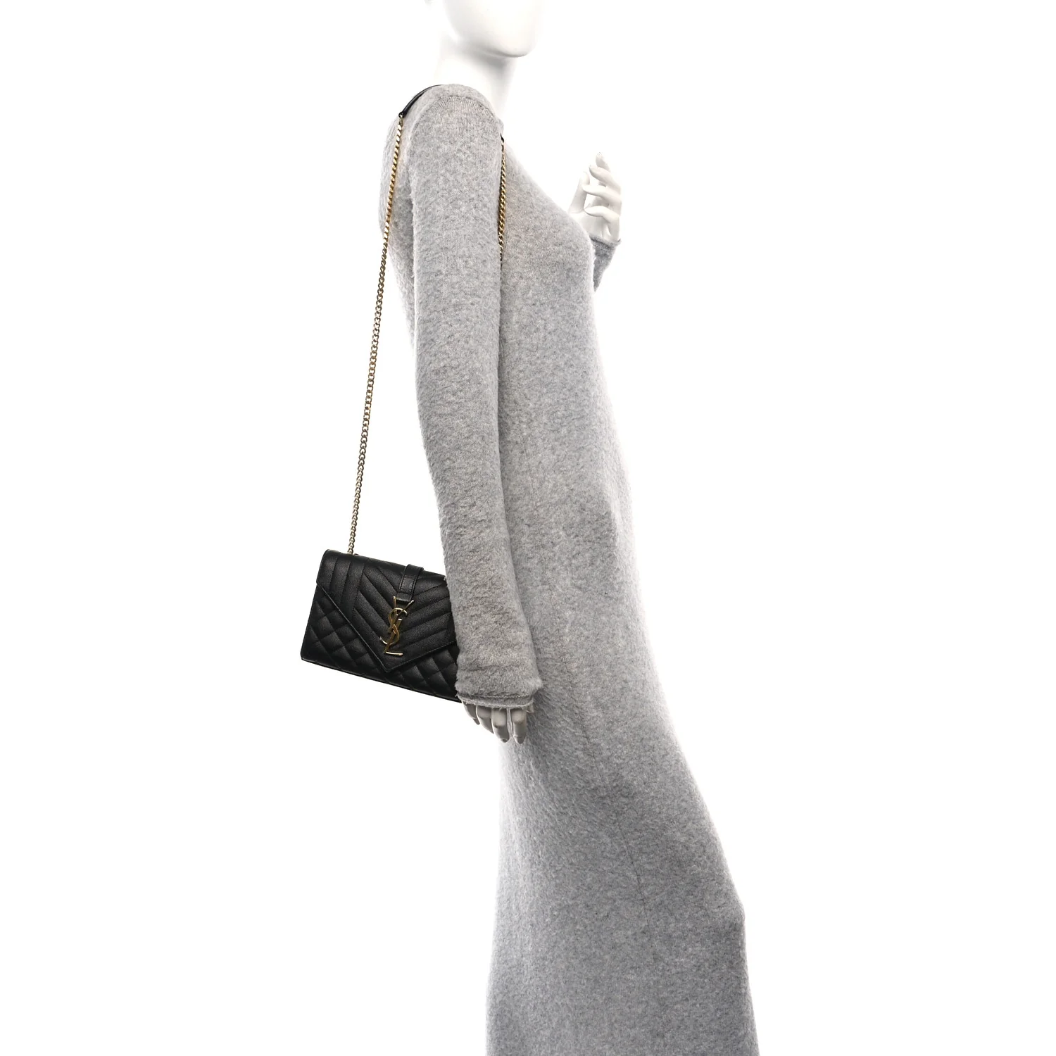 Grain De Poudre Textured Mixed Matelasse Triquilt Small Monogram Satchel Black - Image 2