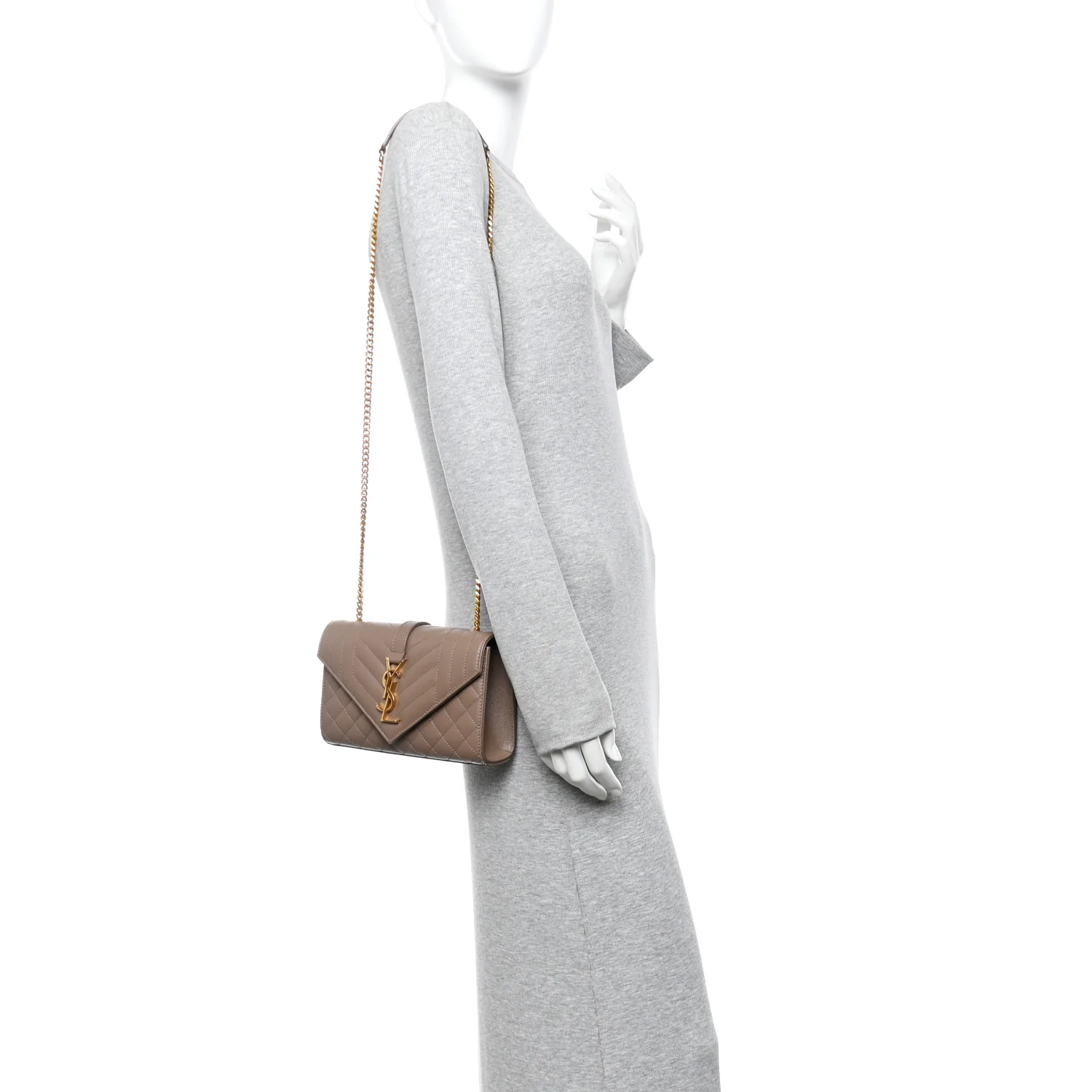 Grain De Poudre Textured Mixed Matelasse Triquilt Small Monogram Satchel Dark Beige - Image 2