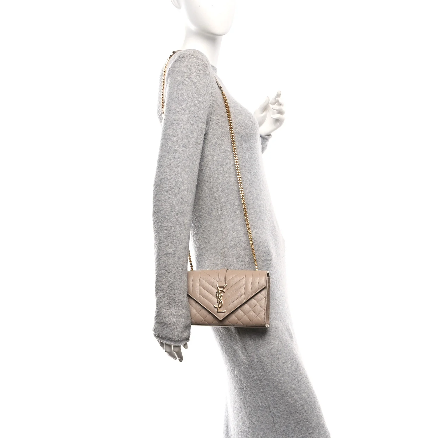 Grain De Poudre Textured Mixed Matelasse Triquilt Small Monogram Satchel Dark Beige - Image 2