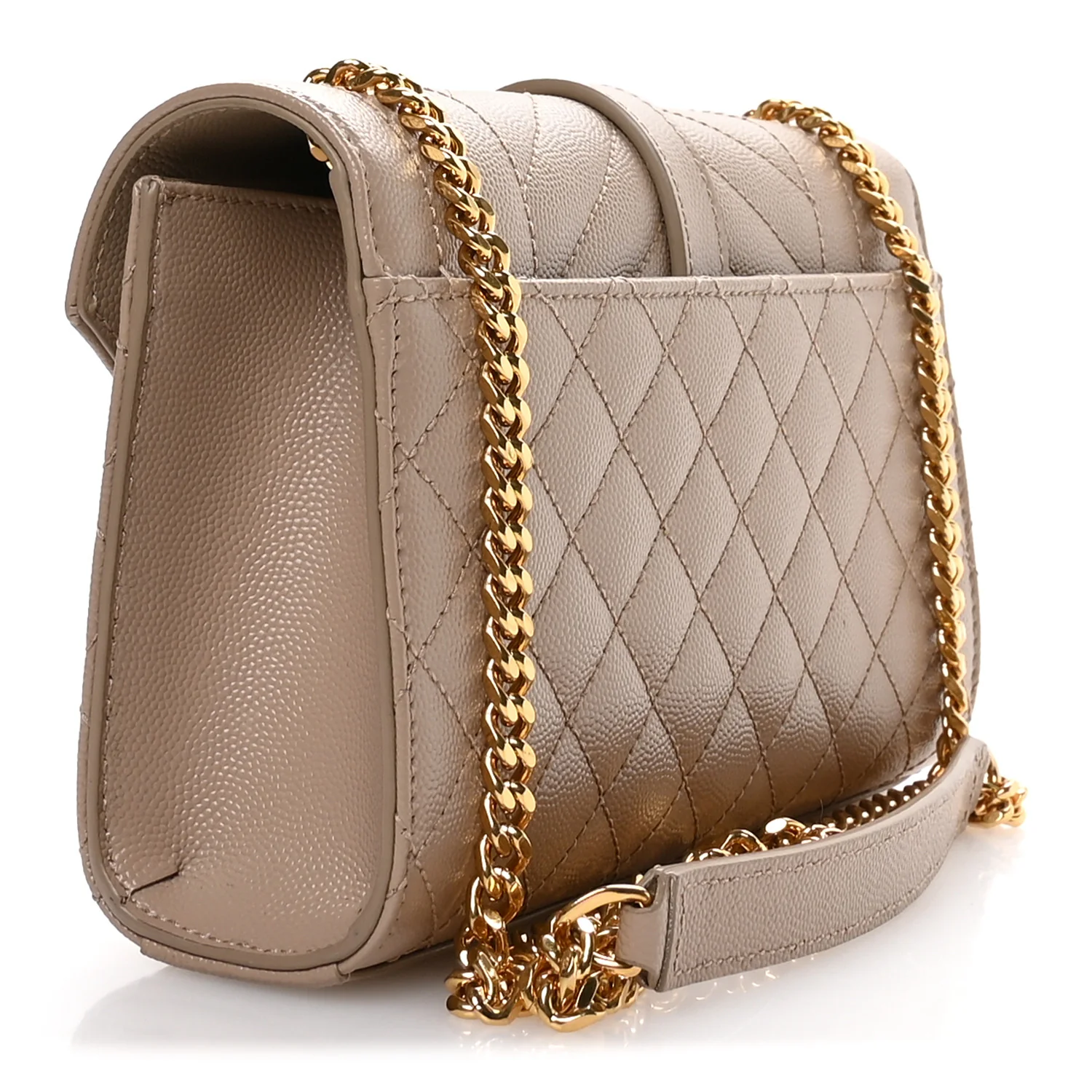 Grain De Poudre Textured Mixed Matelasse Triquilt Small Monogram Satchel Dark Beige - Image 3