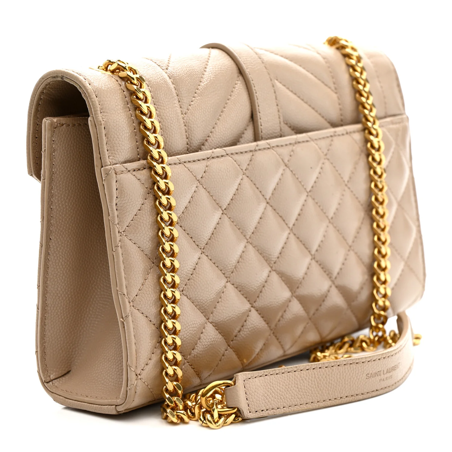 Grain De Poudre Textured Mixed Matelasse Triquilt Small Monogram Satchel Dark Beige - Image 3