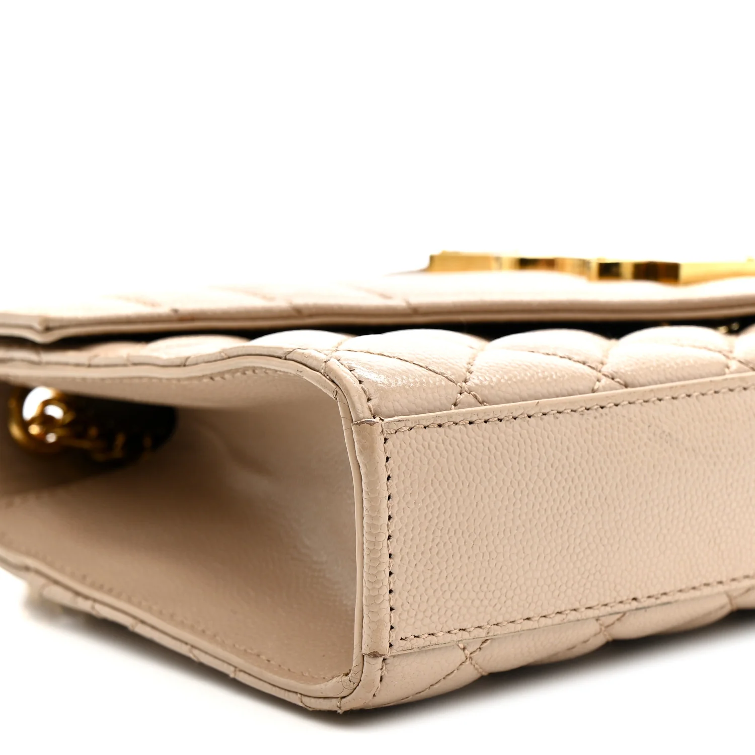 Grain De Poudre Textured Mixed Matelasse Triquilt Small Monogram Satchel Dark Beige - Image 9