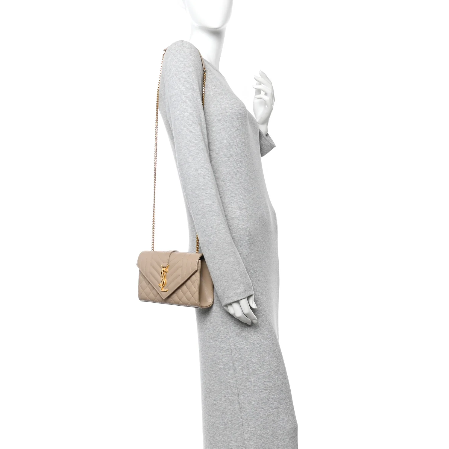 Grain De Poudre Textured Mixed Matelasse Triquilt Small Monogram Satchel Dark Beige - Image 2